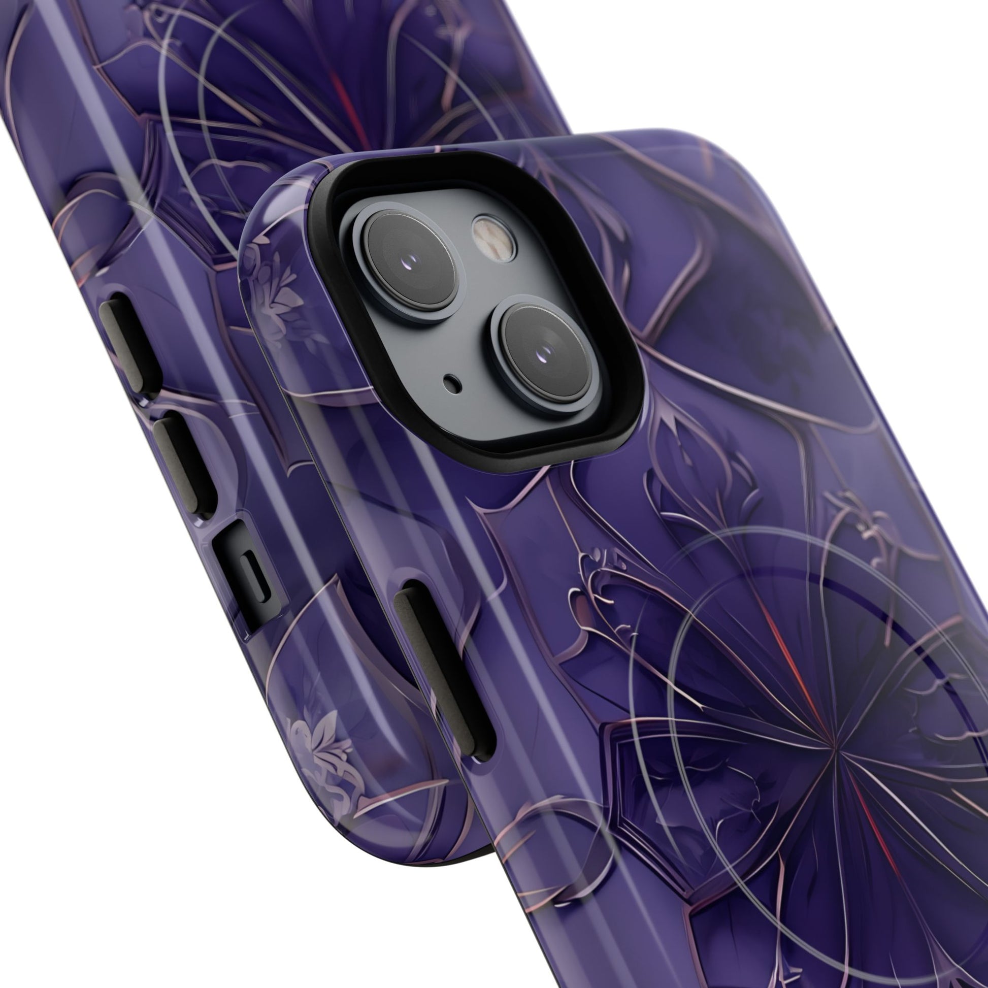 Violet Nebula - Kaleidoscope Collection Artistic Floral Burst - iPhone 14 MagSafe Phone Case -Bold Purple Symmetrical Design