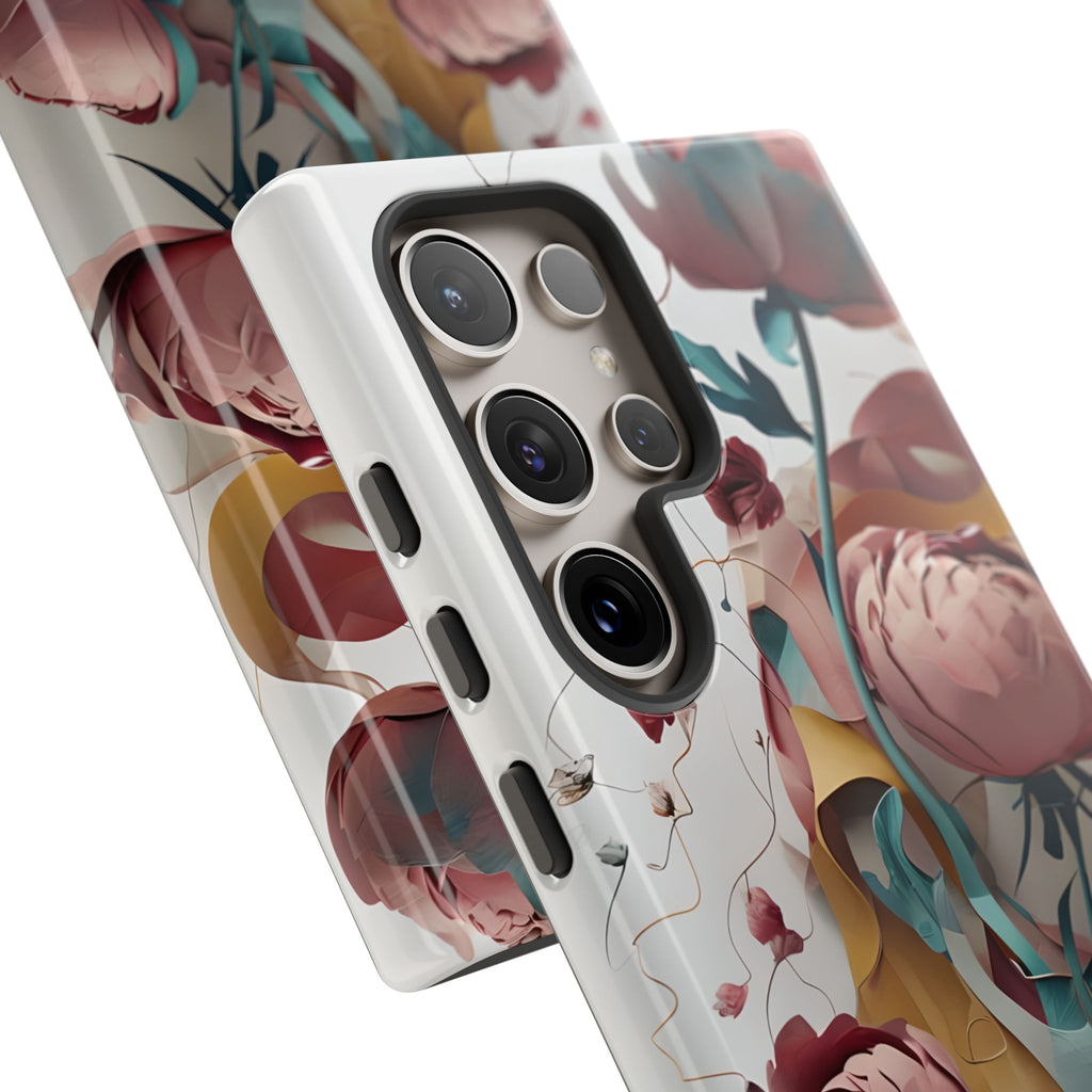 Blushing Peony Veil - Elegant Painterly Floral Samsung Galaxy S24 Ultra Tough Phone Case - Soft Blush & Teal Peony Design