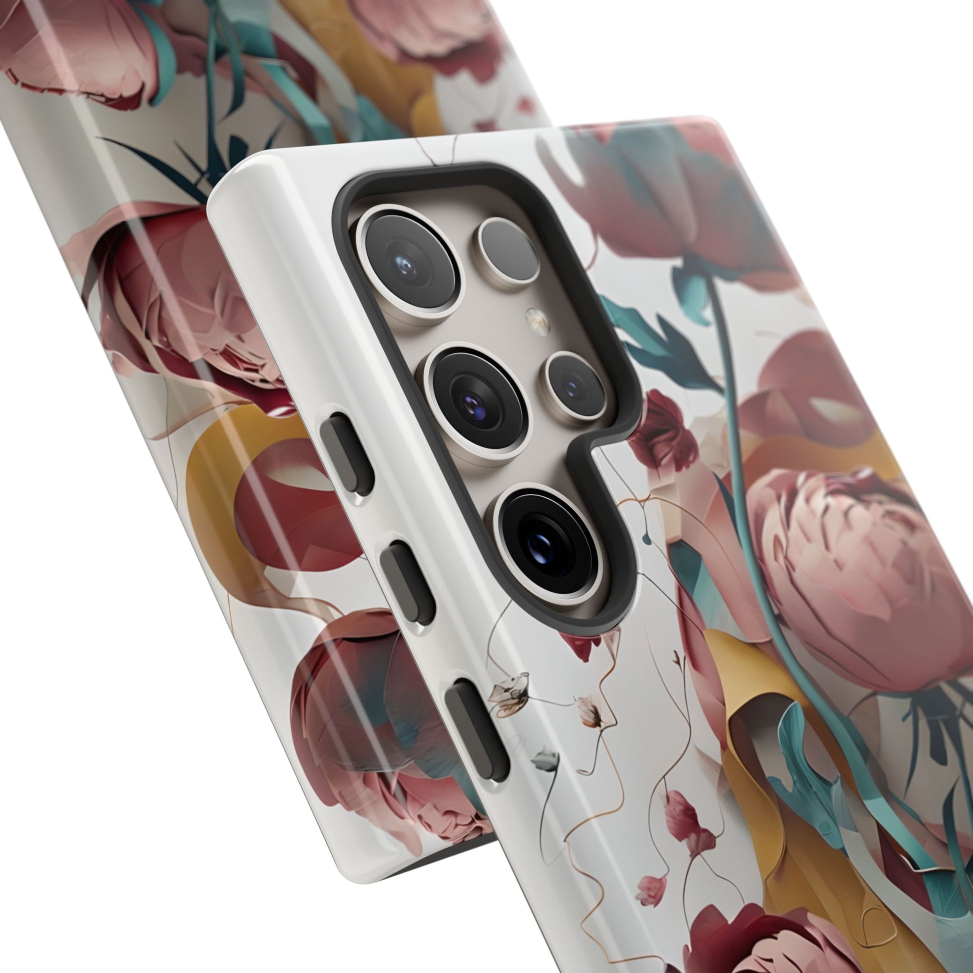 Blushing Peony Veil - Elegant Painterly Floral Samsung Galaxy S24 Ultra Tough Phone Case - Soft Blush & Teal Peony Design