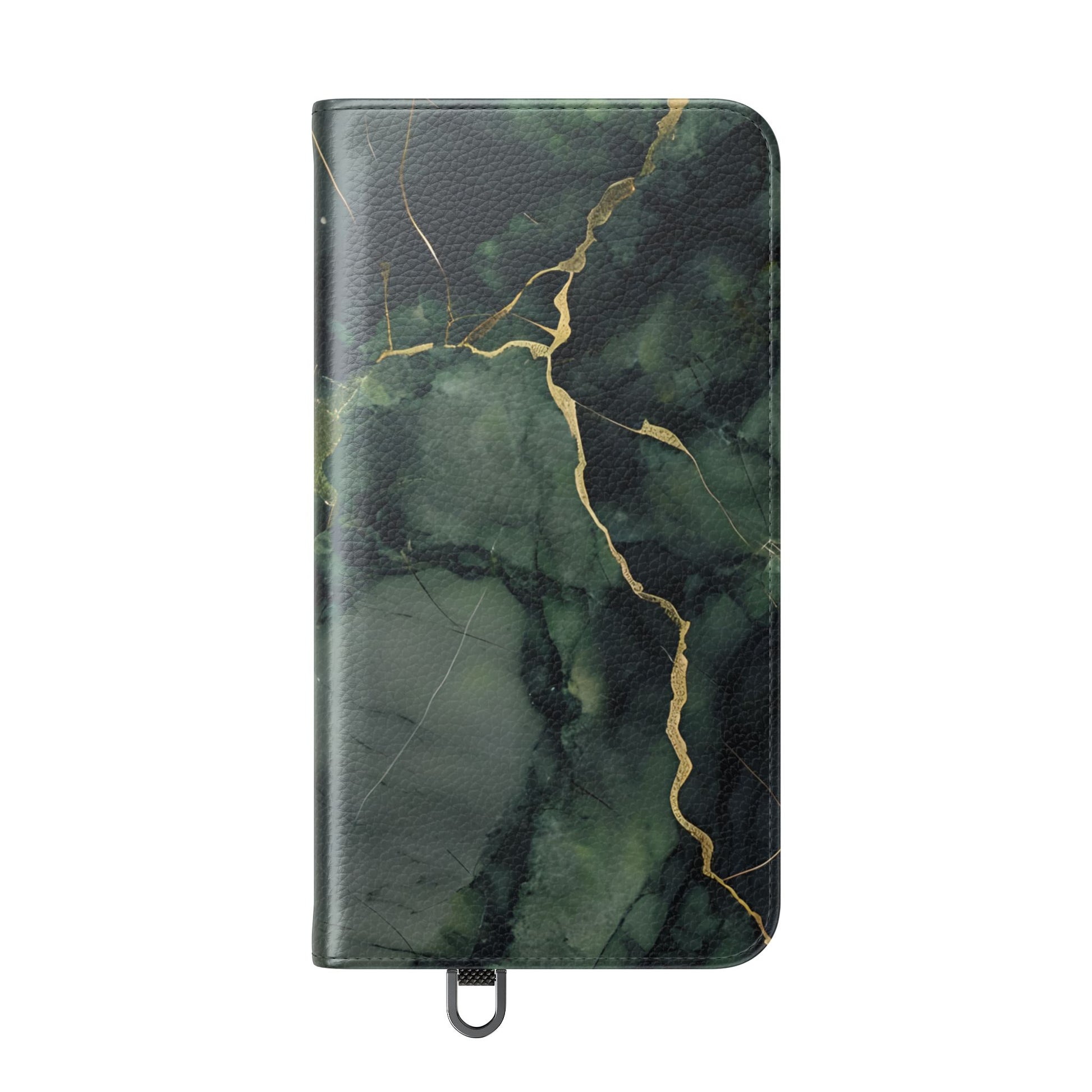 Verdant Vein - Flip Phone Case for Samsung Galaxy S24 Plus - Green and Gold Marble Design