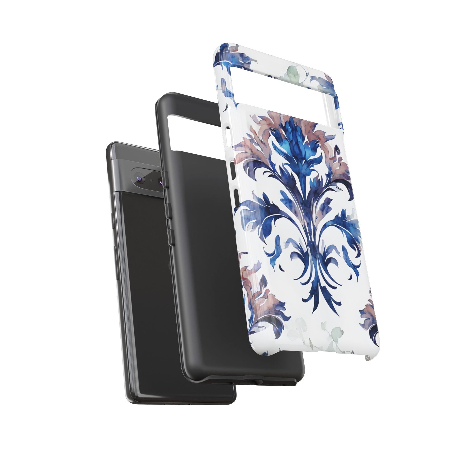 Delft Reverie - Elegant Blue & White Google Pixel 7 Tough Phone Case - Dutch Delftware-Inspired Floral Design