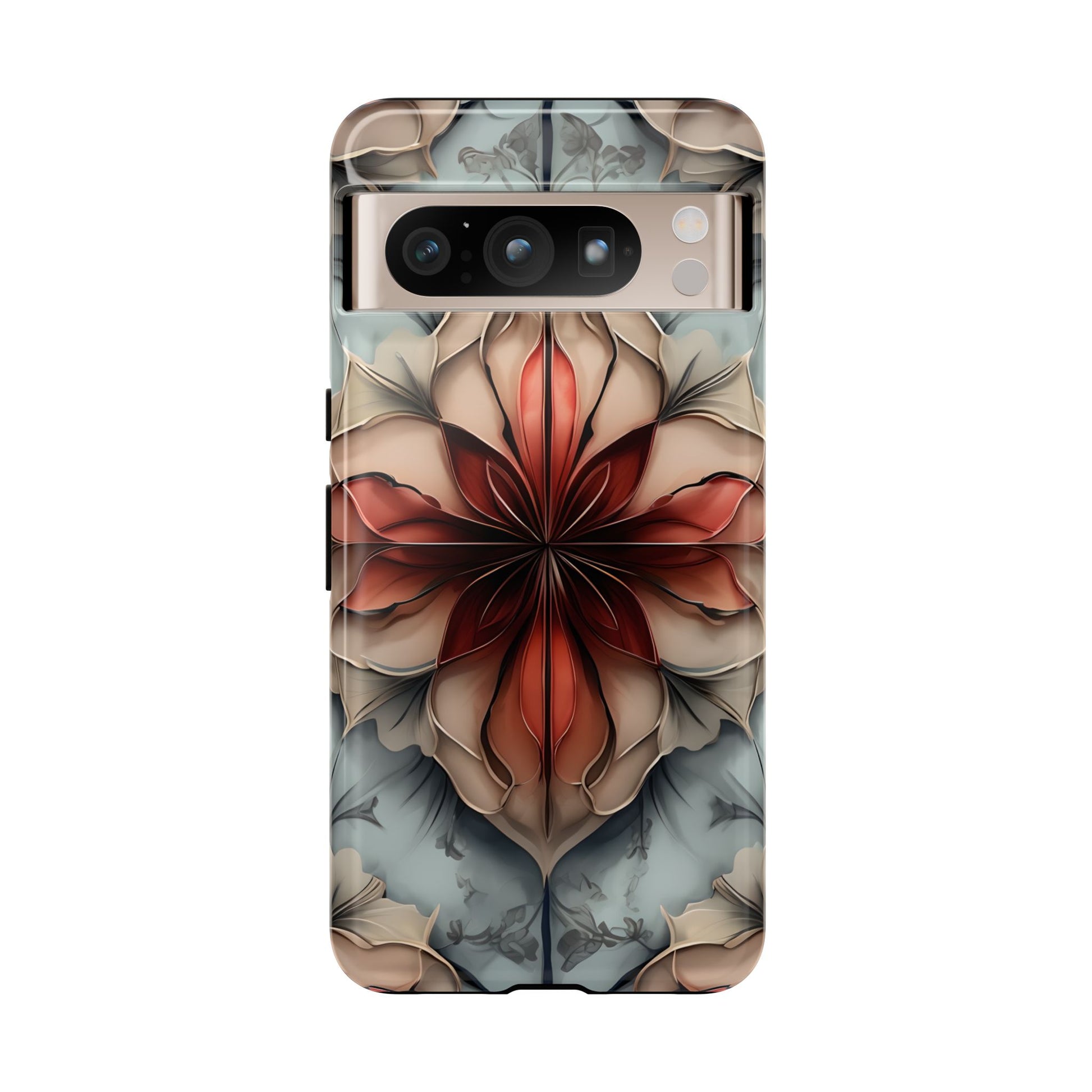 Ember Bloom - Kaleidoscope Collection Artistic Floral - Google Pixel 8 Pro Tough Phone Case - Fiery Symmetrical Design