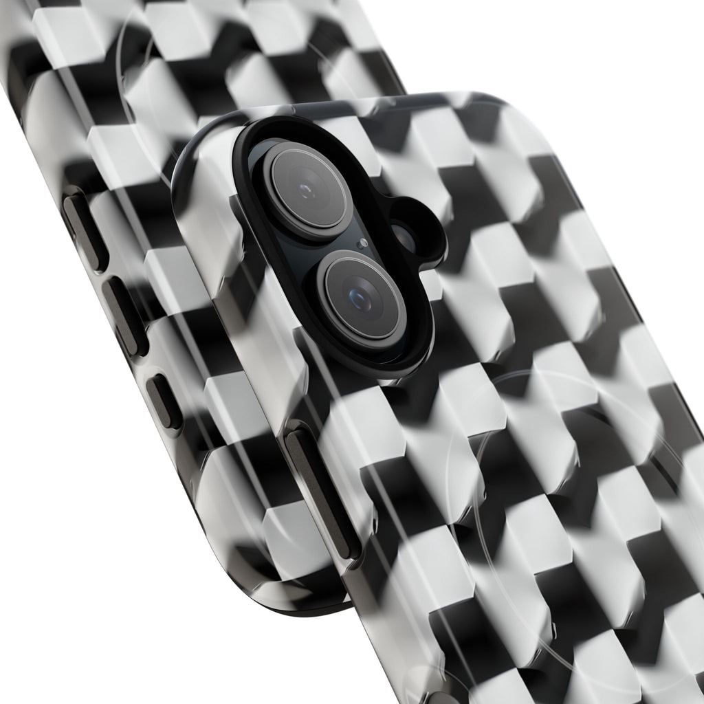 Monochrome Grid - iPhone 16 MagSafe Phone Case - Bold, Modern Black & White Design