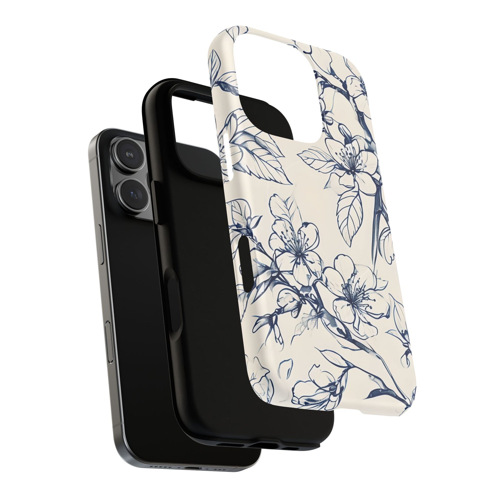 Blossom Sketch - Artistic Blue Floral - iPhone 16 Pro MagSafe Phone Case - Hand-Drawn Botanical Design
