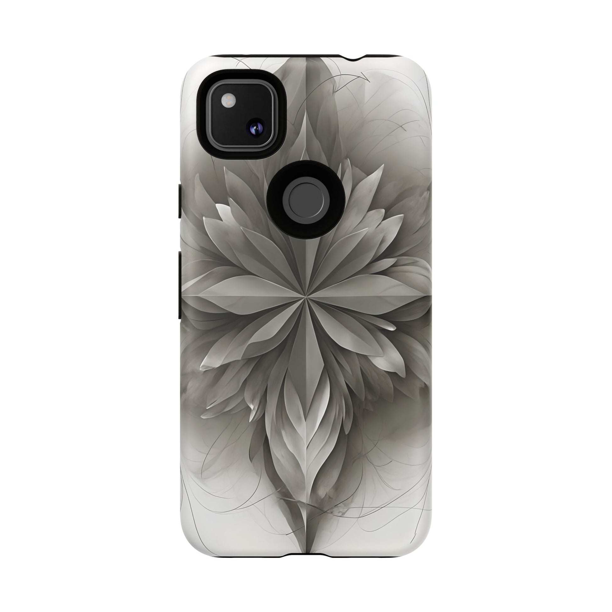 Silver Lotus - Elegant Monochrome Floral Google Pixel 4a Tough Phone Case - Modern Lotus Design