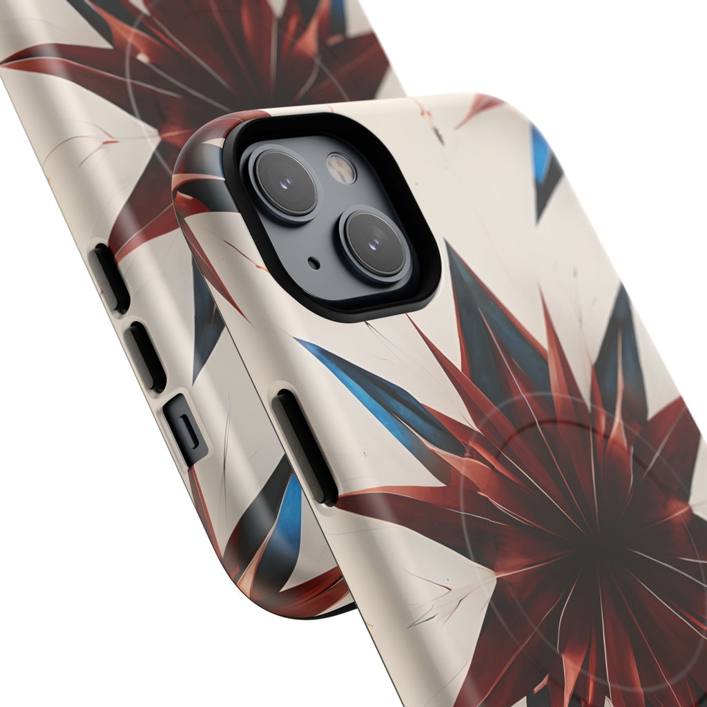 Garnet Starburst - Kaleidoscope Collection Gemstone Floral - iPhone 14 Plus MagSafe Phone Case -Floral Burst Design