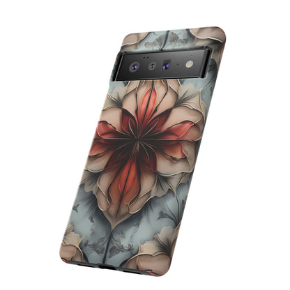 Ember Bloom - Kaleidoscope Collection Artistic Floral - Google Pixel Tough Phone Case - Fiery Symmetrical Design