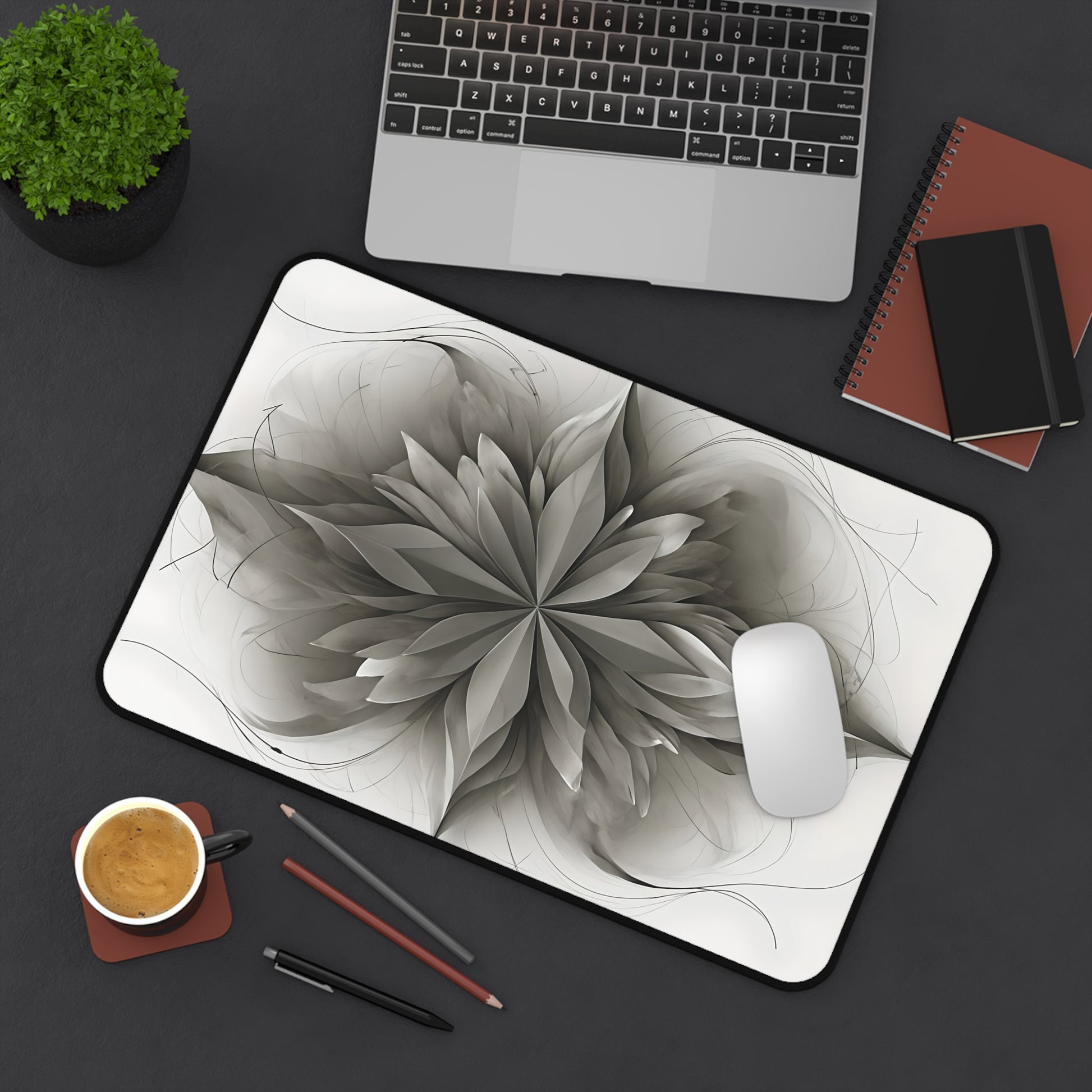 Silver Lotus Desk Mat - Premium Office Desk Pad, 3 Sizes Available, Artistic Workspace Protection