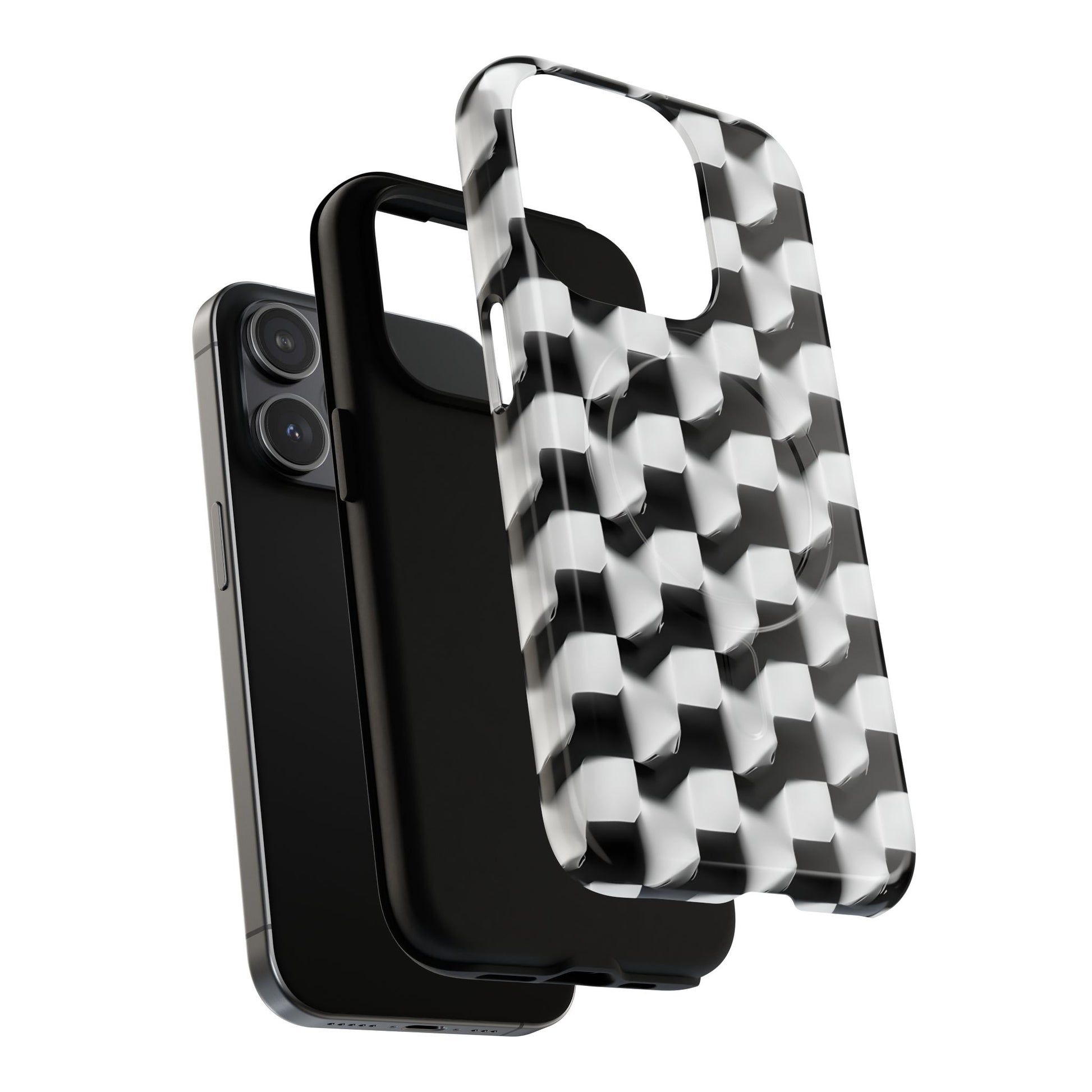Monochrome Grid - iPhone 15 Pro MagSafe Phone Case - Bold, Modern Black & White Design