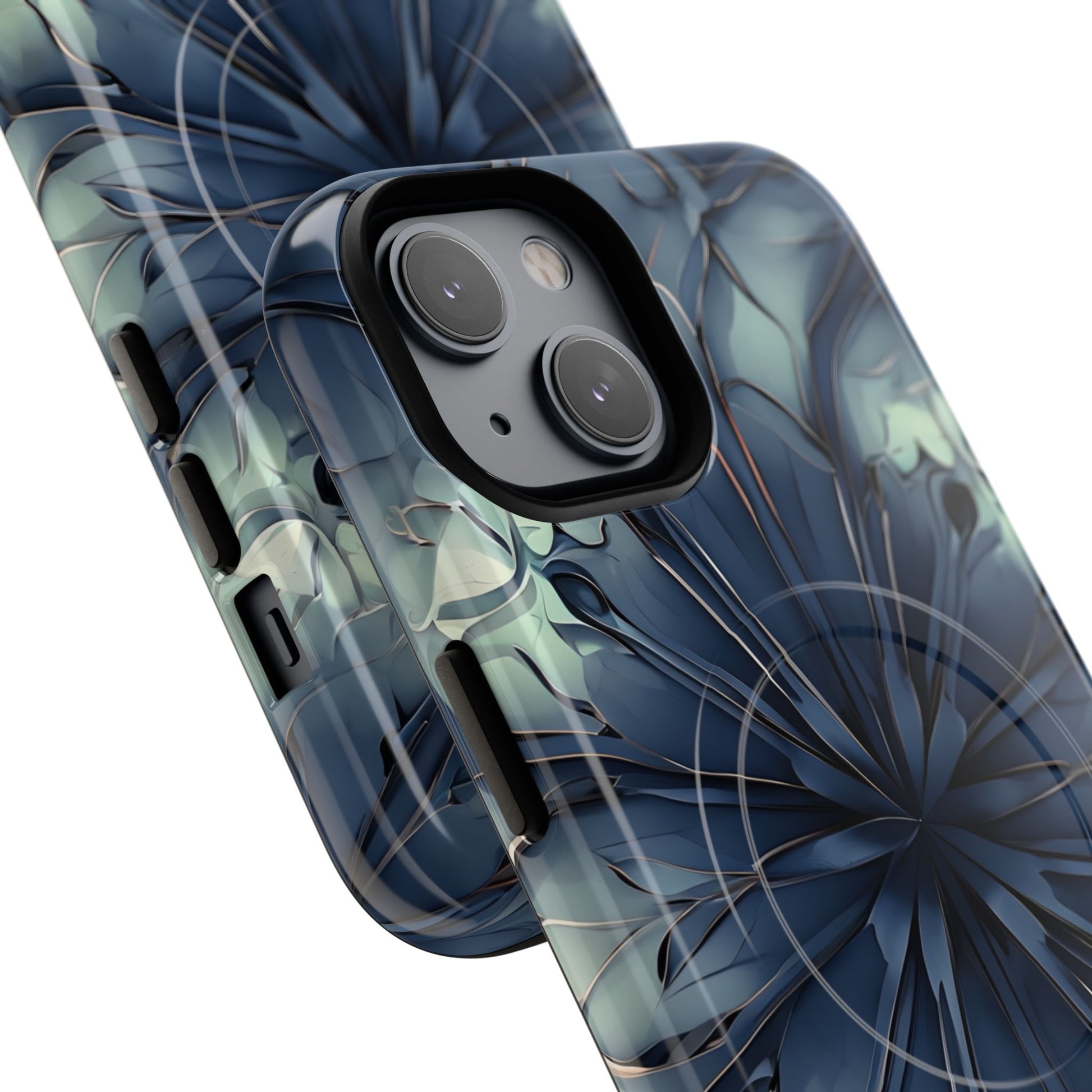 Indigo Mosaic - Artistic Kaleidoscope Collection Artistic Floral - iPhone 14 MagSafe Phone Case -Bold Blue Symmetrical Design