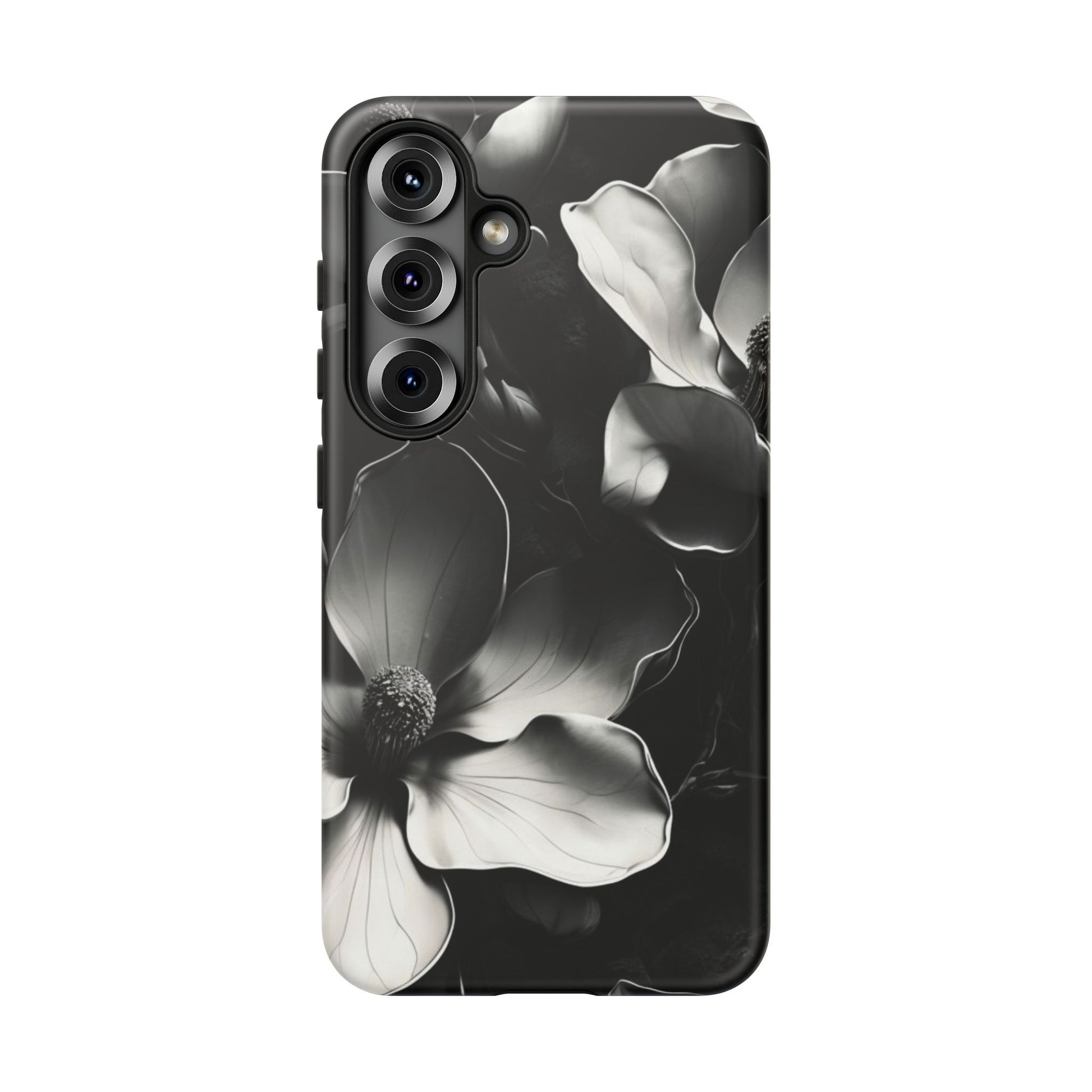 Monochrome Magnolia - Elegant Black & White Floral Samsung Galaxy S25 Tough Phone Case - Artistic Magnolia Design