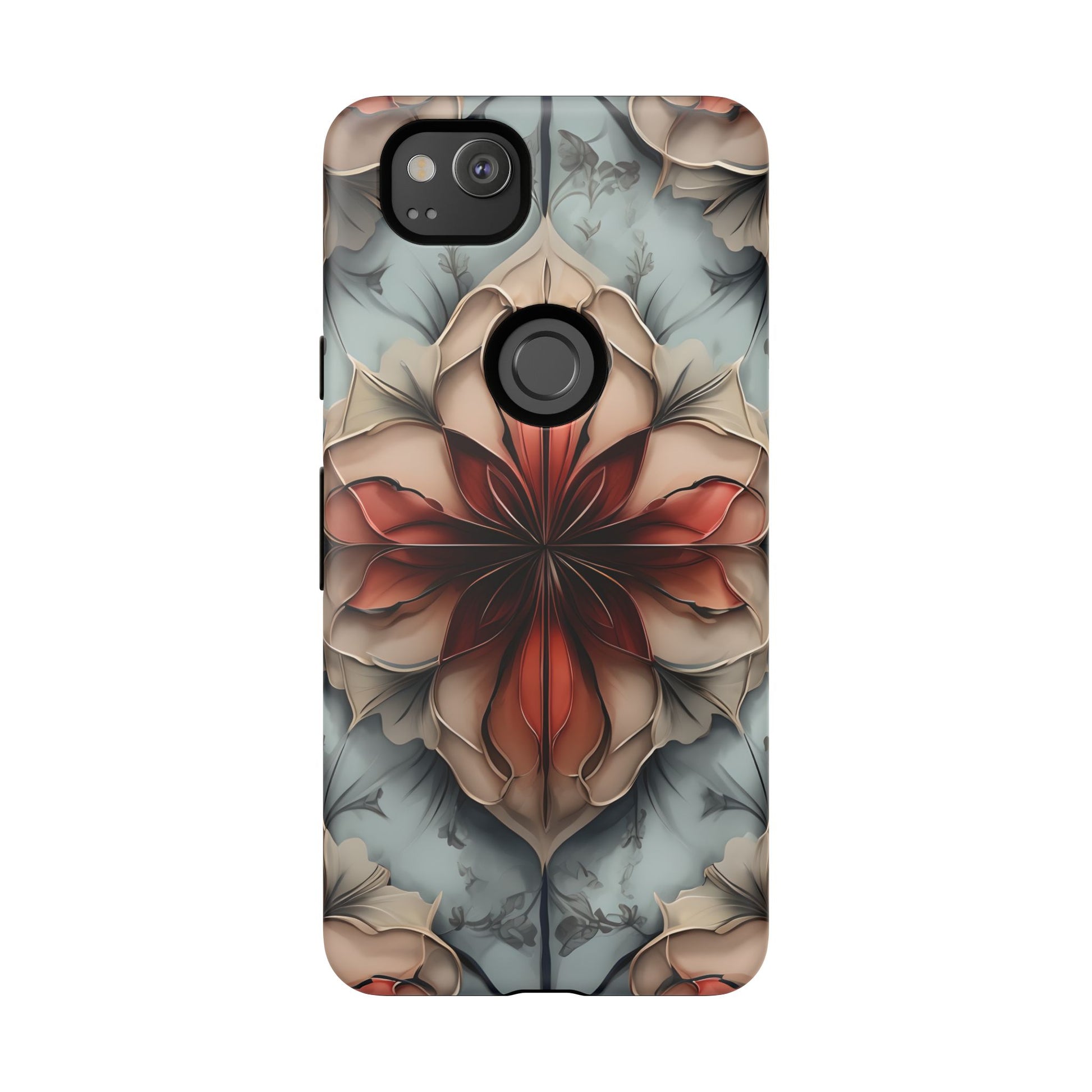 Ember Bloom - Kaleidoscope Collection Artistic Floral - Google Pixel 2 Tough Phone Case - Fiery Symmetrical Design