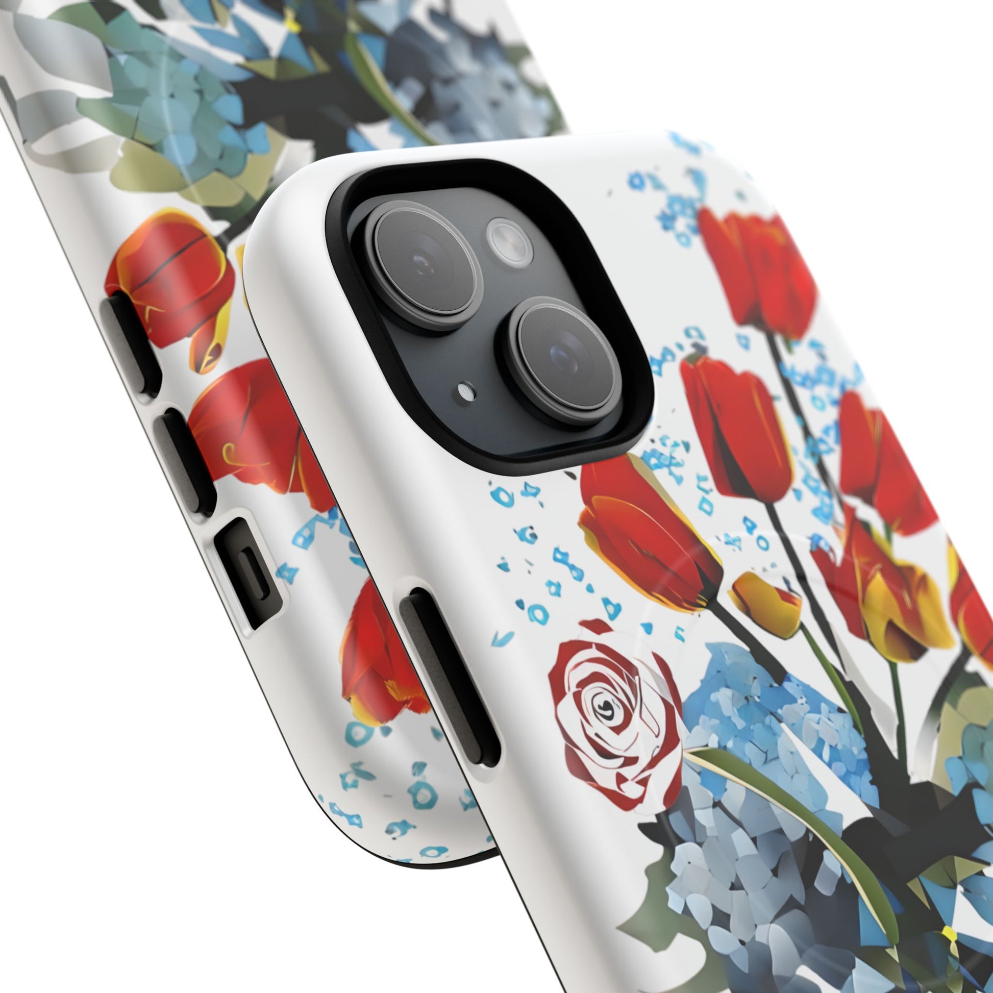 Bouquet Brilliance - Artistic Floral iPhone 15 MagSafe Phone Case - Vibrant Tulip, Rose & Hydrangea Design