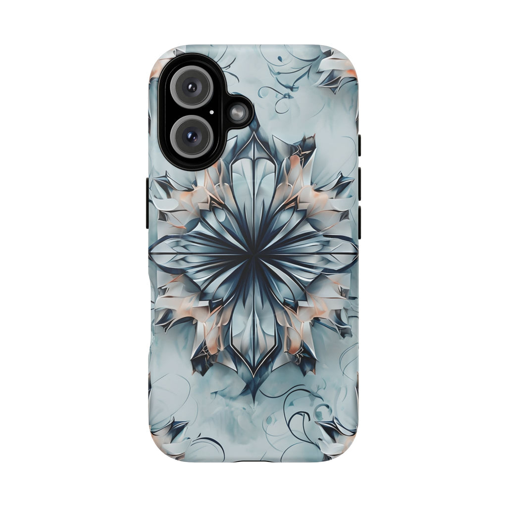 Indigo Mirage - Artistic Kaleidoscope Collection Artistic Floral - iPhone 16 MagSafe Phone Case -Bold Indigo Symmetrical Design