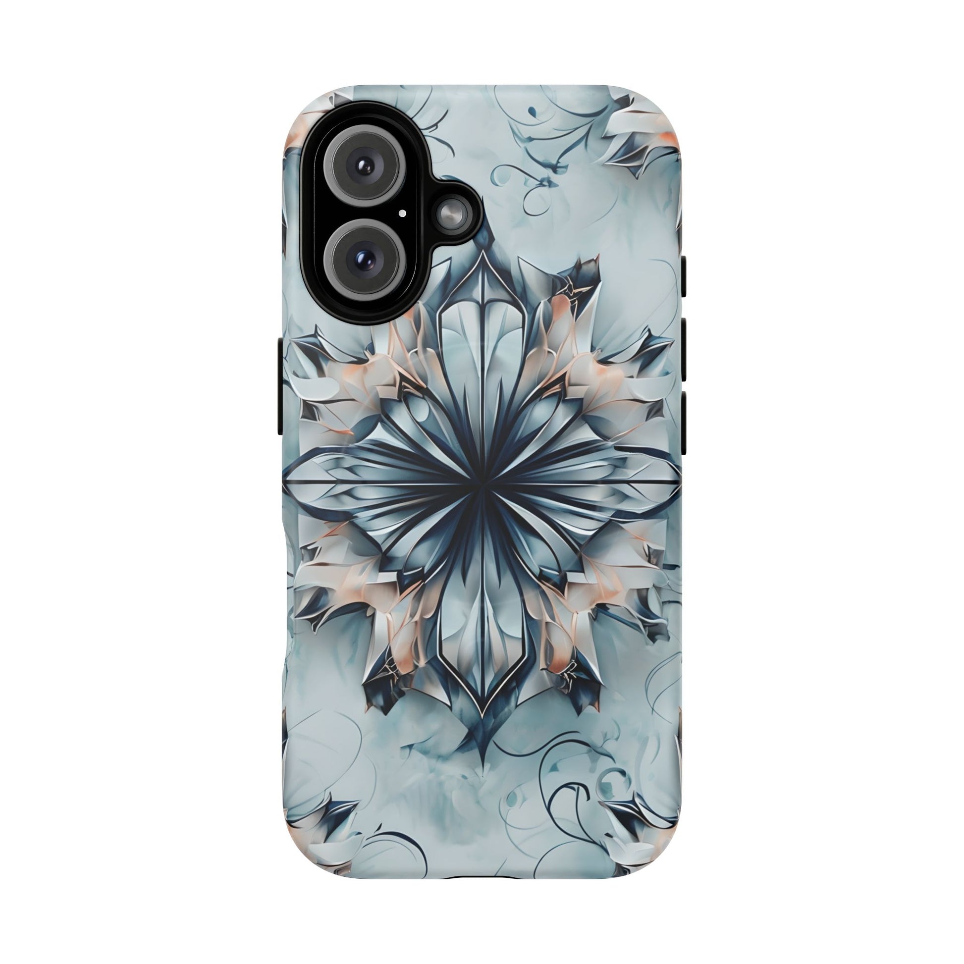 Indigo Mirage - Artistic Kaleidoscope Collection Artistic Floral - iPhone 16 MagSafe Phone Case -Bold Indigo Symmetrical Design