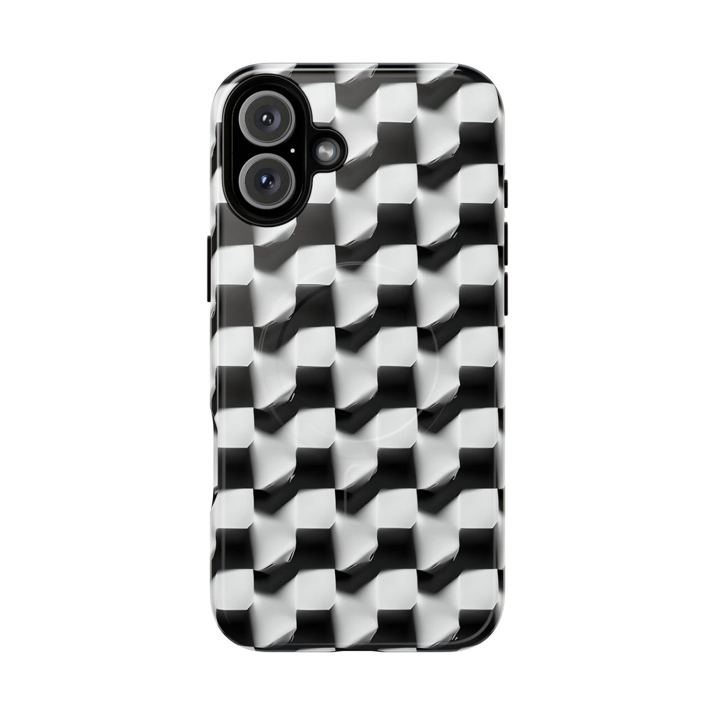 Monochrome Grid - iPhone 16 Plus MagSafe Phone Case - Bold, Modern Black & White Design