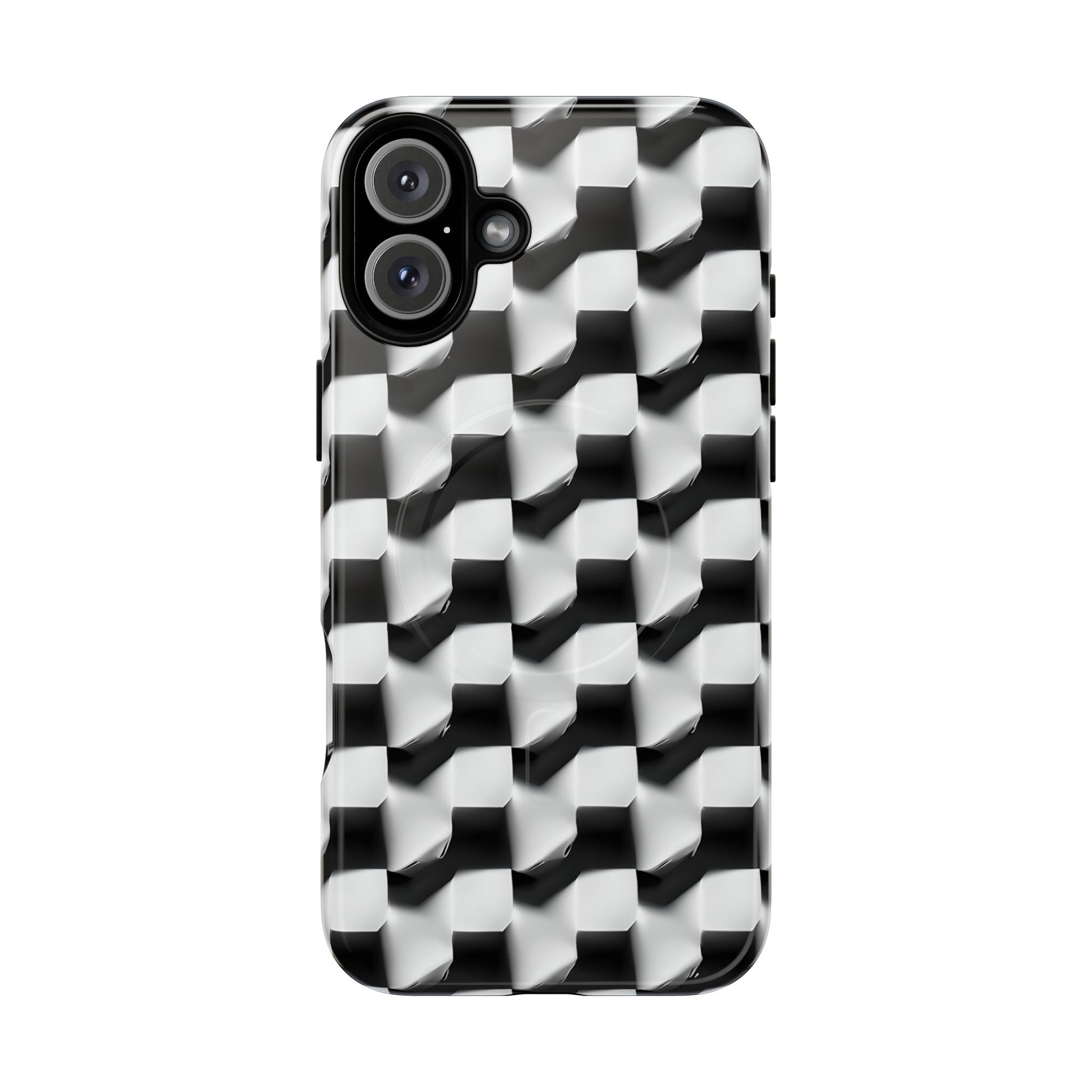 Monochrome Grid - iPhone 16 Plus MagSafe Phone Case - Bold, Modern Black & White Design