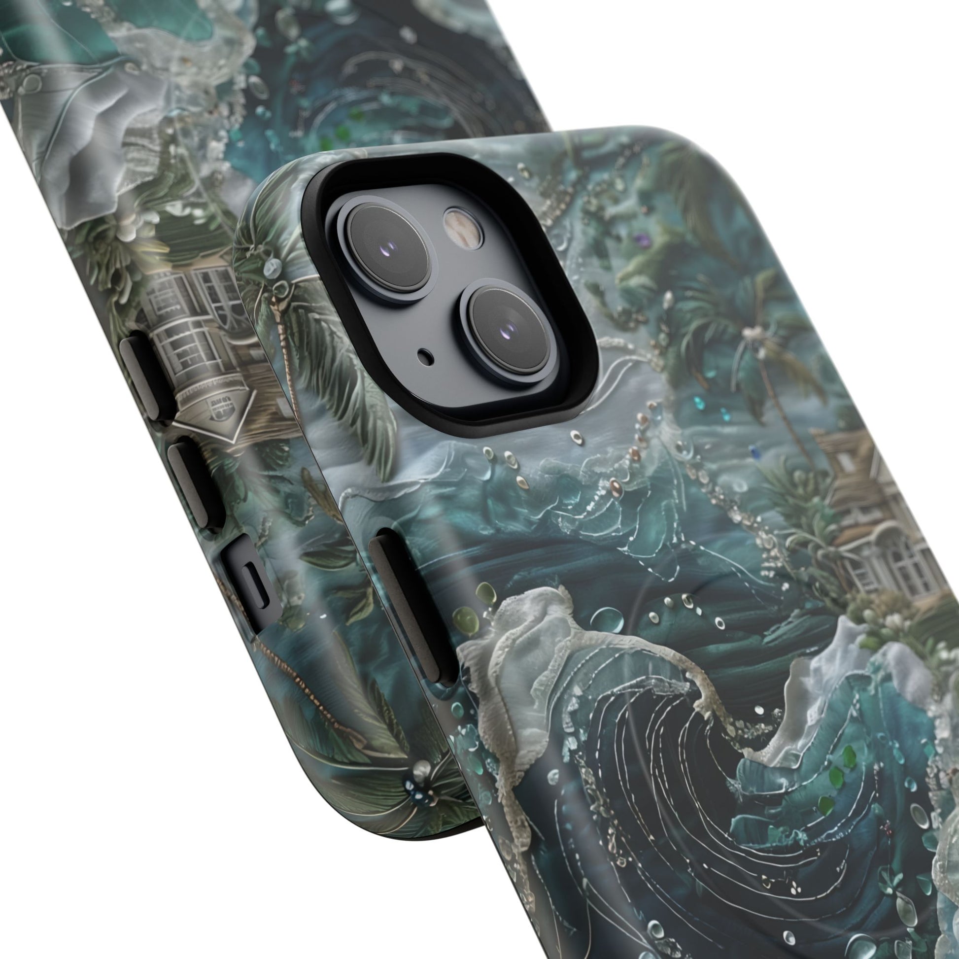 Tropical Midnight Wave - Artistic Ocean iPhone 14 Plus MagSafe Phone Case - Dramatic Blue Wave Design