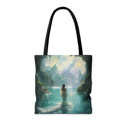 Celestial Tides Canvas Tote Bag (16x16 & 18x18) - Cozy Reading Nook Design Eco-Friendly Shopping Bag