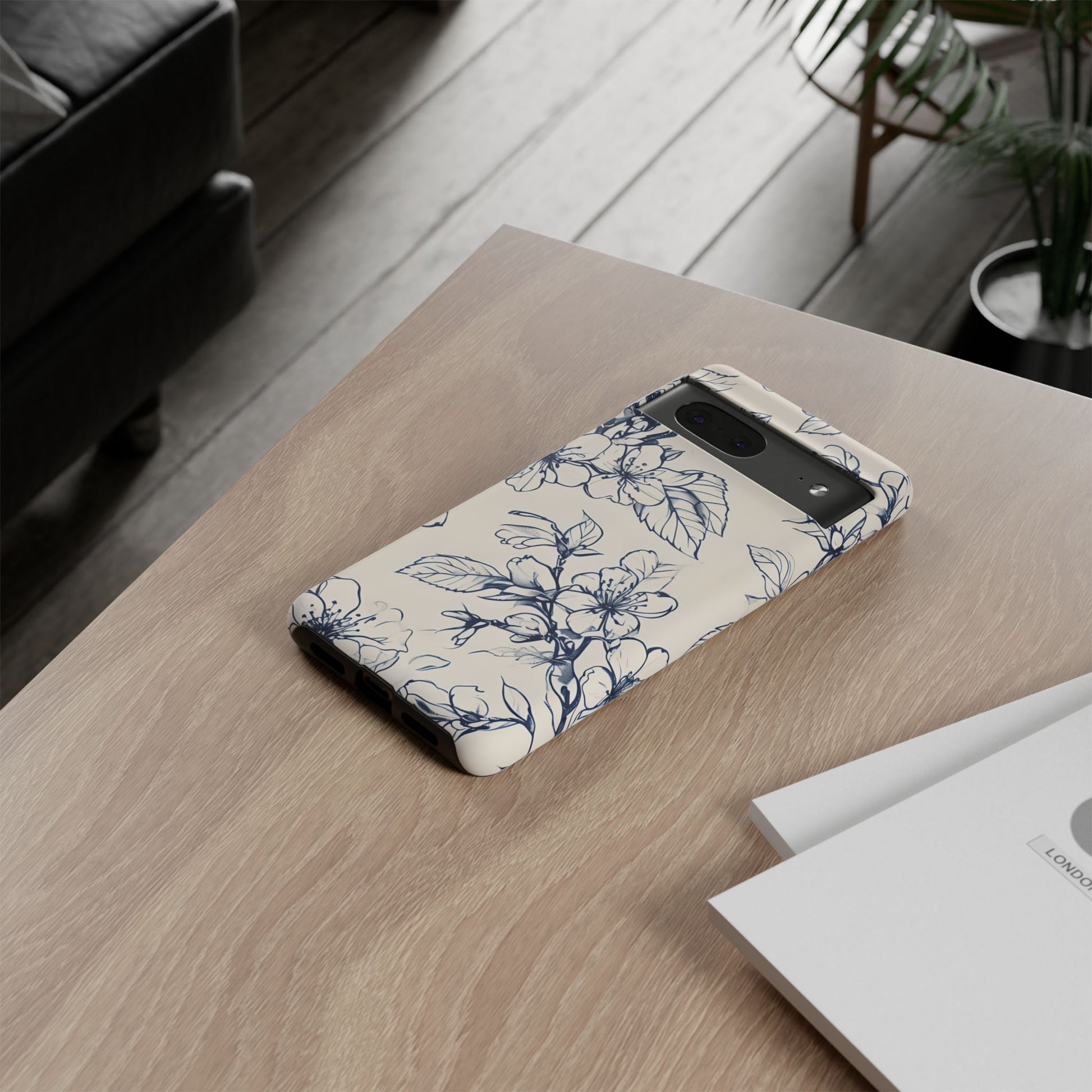 Blossom Sketch - Artistic Blue Floral Google Pixel 7 - Tough Phone Case - Hand-Drawn Botanical Design