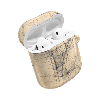 Architectural Parchment Blueprint AirPods Case - Minimalist Technical Sketch Design for Gen 1–4 & Pro