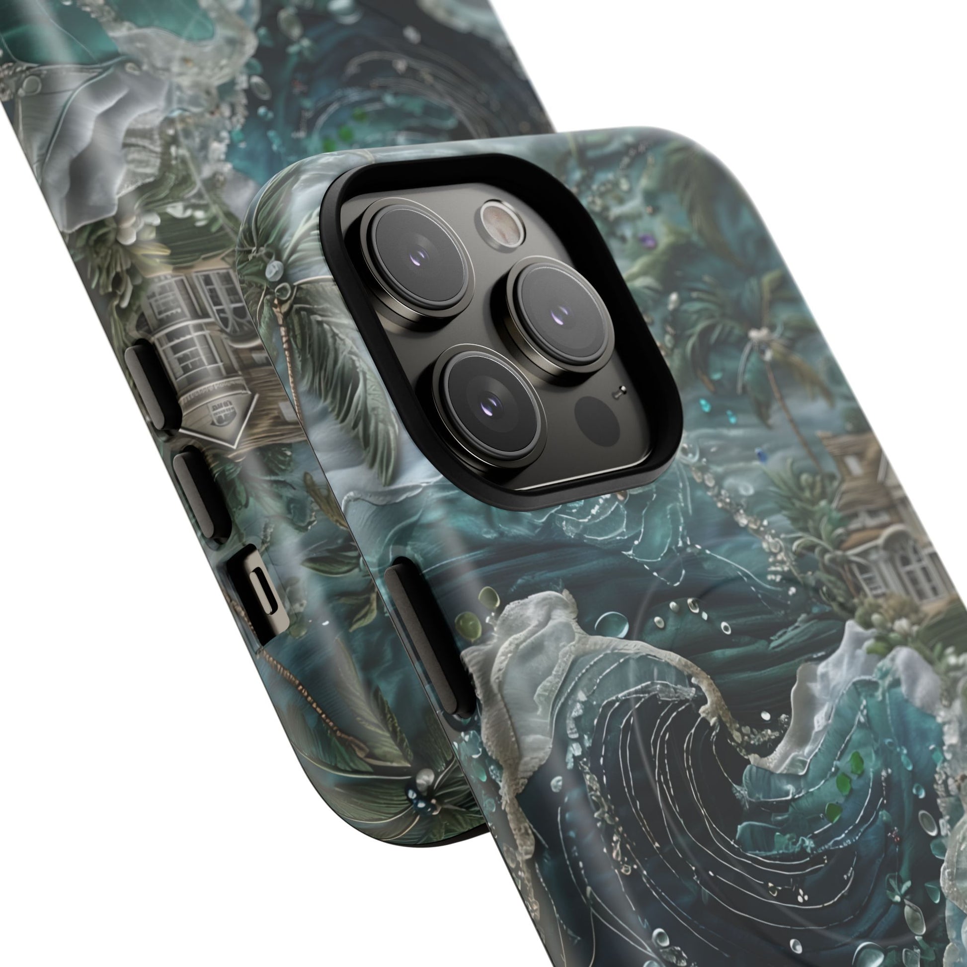 Tropical Midnight Wave - Artistic Ocean iPhone 14 Pro Max MagSafe Phone Case - Dramatic Blue Wave Design