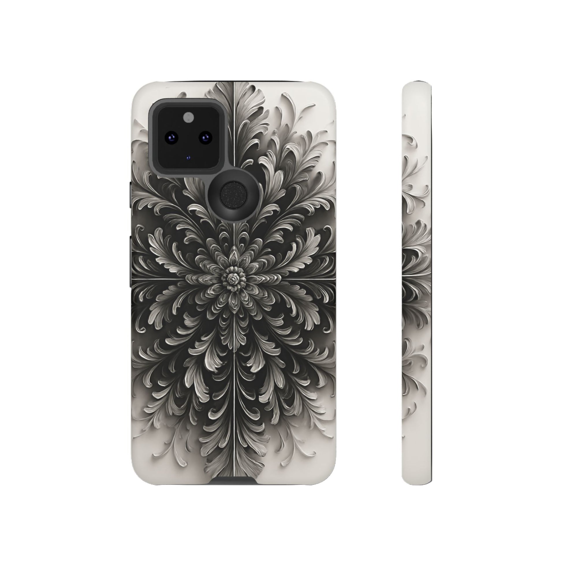 Obsidian Bloom - Elegant Black & White Google Pixel 5 5G Tough Phone Case - Intricate Mandala Flower Design