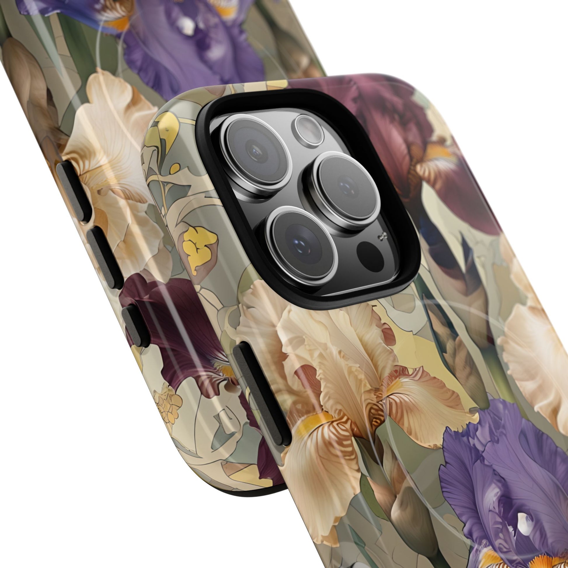 Iris Reverie - Elegant Painterly - iPhone 16 Pro- MagSafe Compatible - Artistic Purple & Cream Iris Design