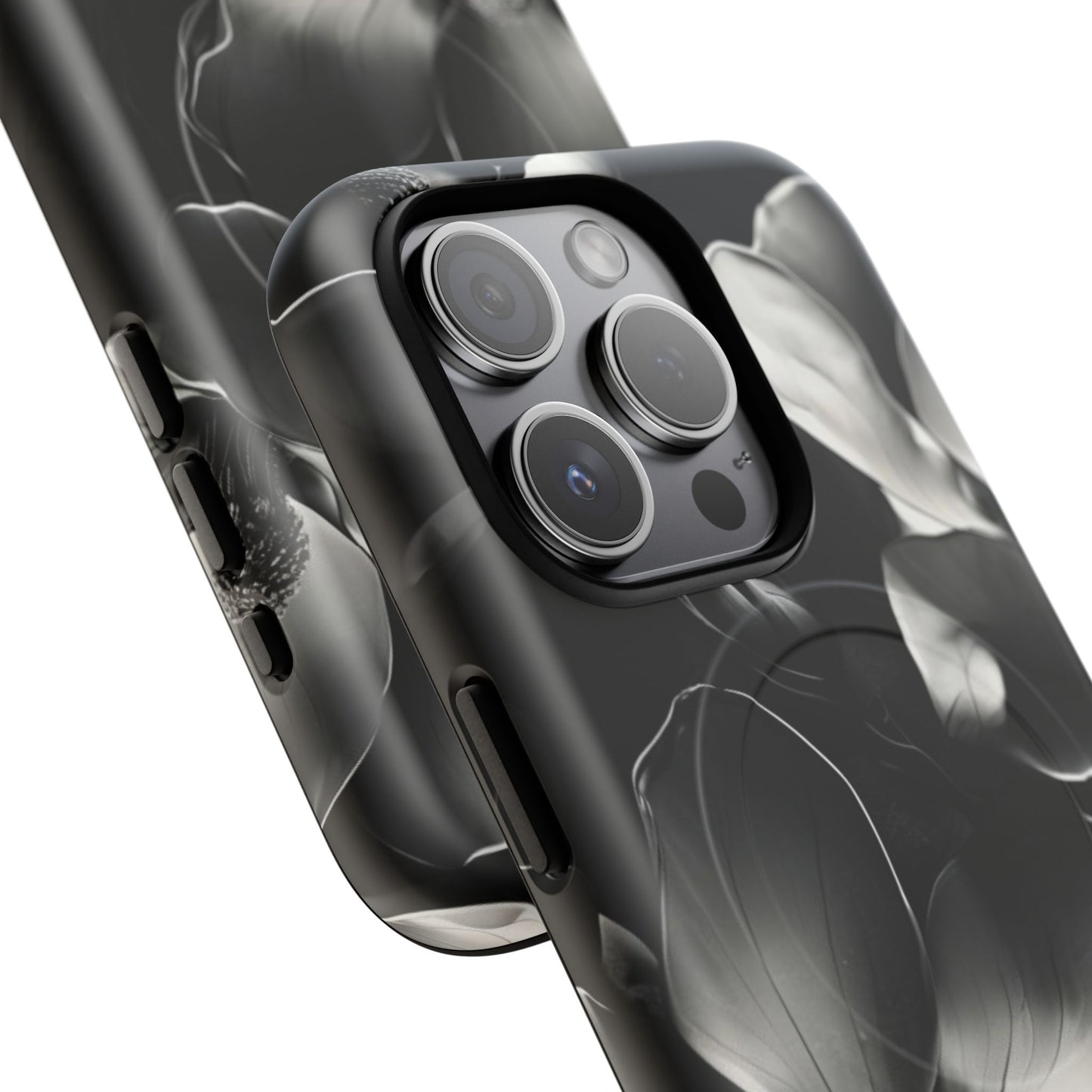 Monochrome Magnolia - Elegant Black & White Floral iPhone MagSafe Phone Case - Artistic Magnolia Design