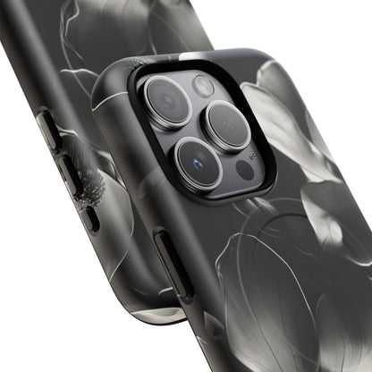 Monochrome Magnolia - Elegant Black & White Floral iPhone MagSafe Phone Case - Artistic Magnolia Design