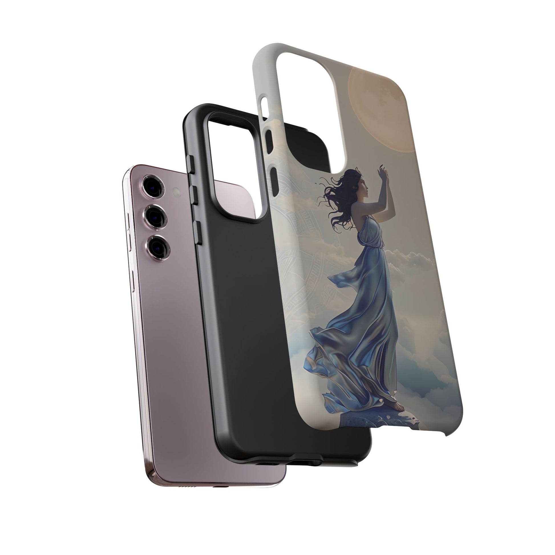 Moonlit Ascend - Ethereal Celestial Art Samsung Galaxy S23 Plus Tough Phone Case - Dreamy Night Sky & Floating Woman Design