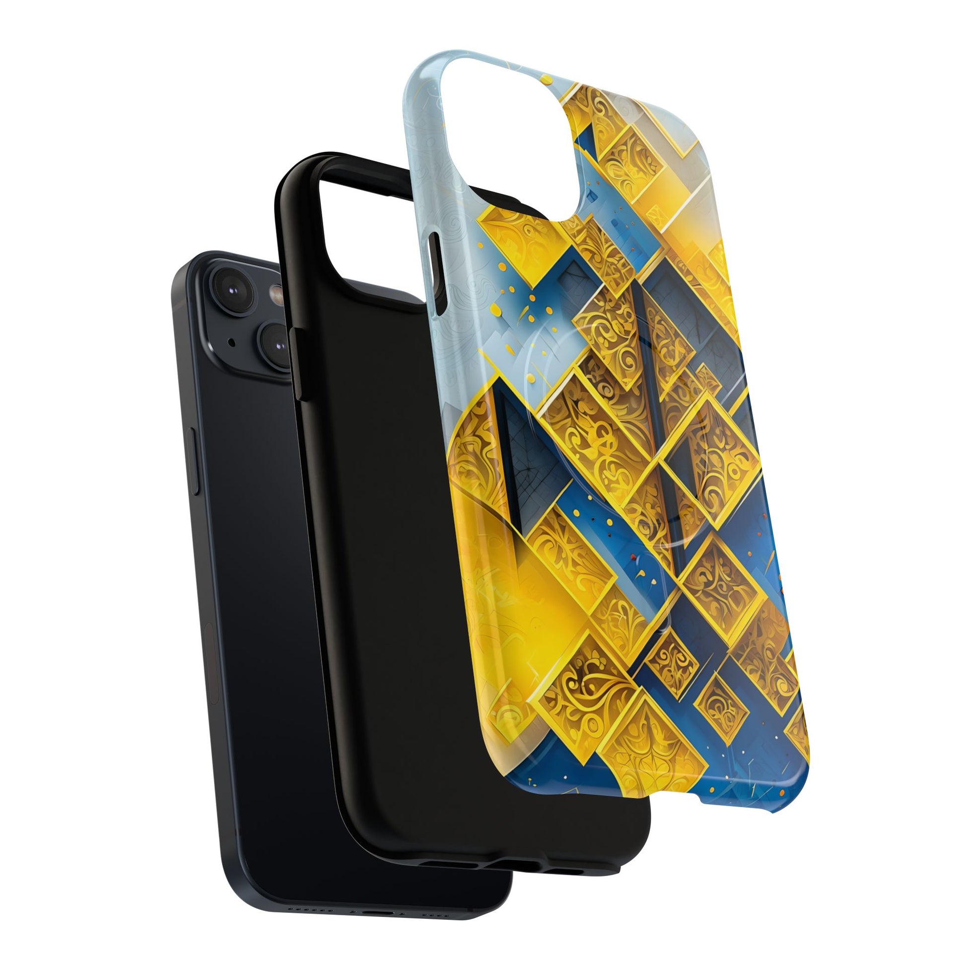Golden Ascent Luxe Geometric iPhone 14 Plus - MagSafe Compatible - Elegant Abstract Gold Design
