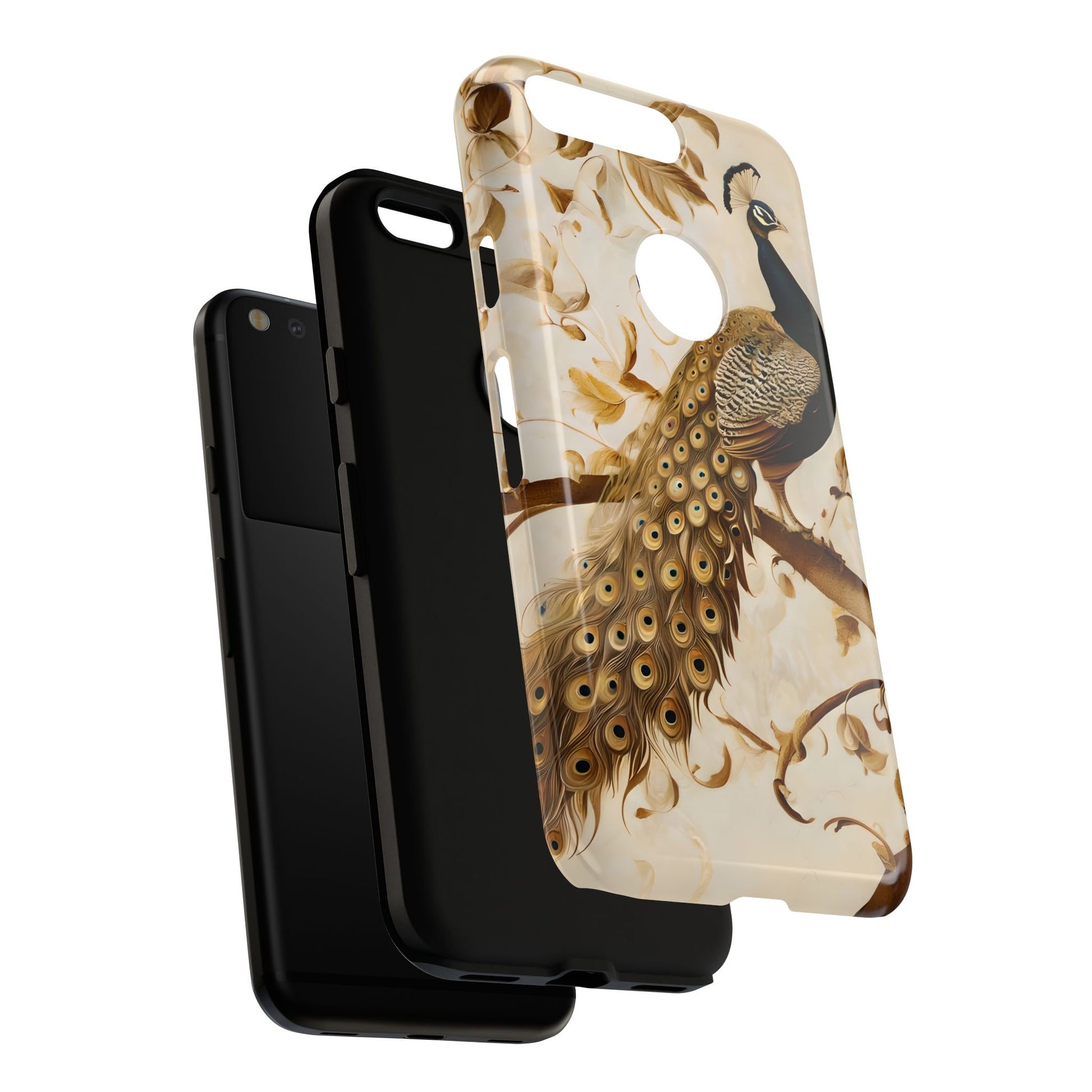 Golden Plumage - Luxe Peacock Art Google Pixel Phone Case - Elegant Gold & Cream Design