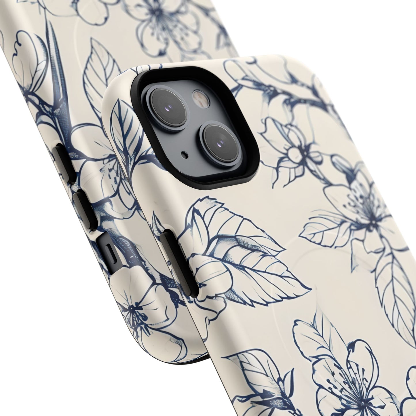 Blossom Sketch - Artistic Blue Floral - iPhone MagSafe Phone Case - Botanical Design