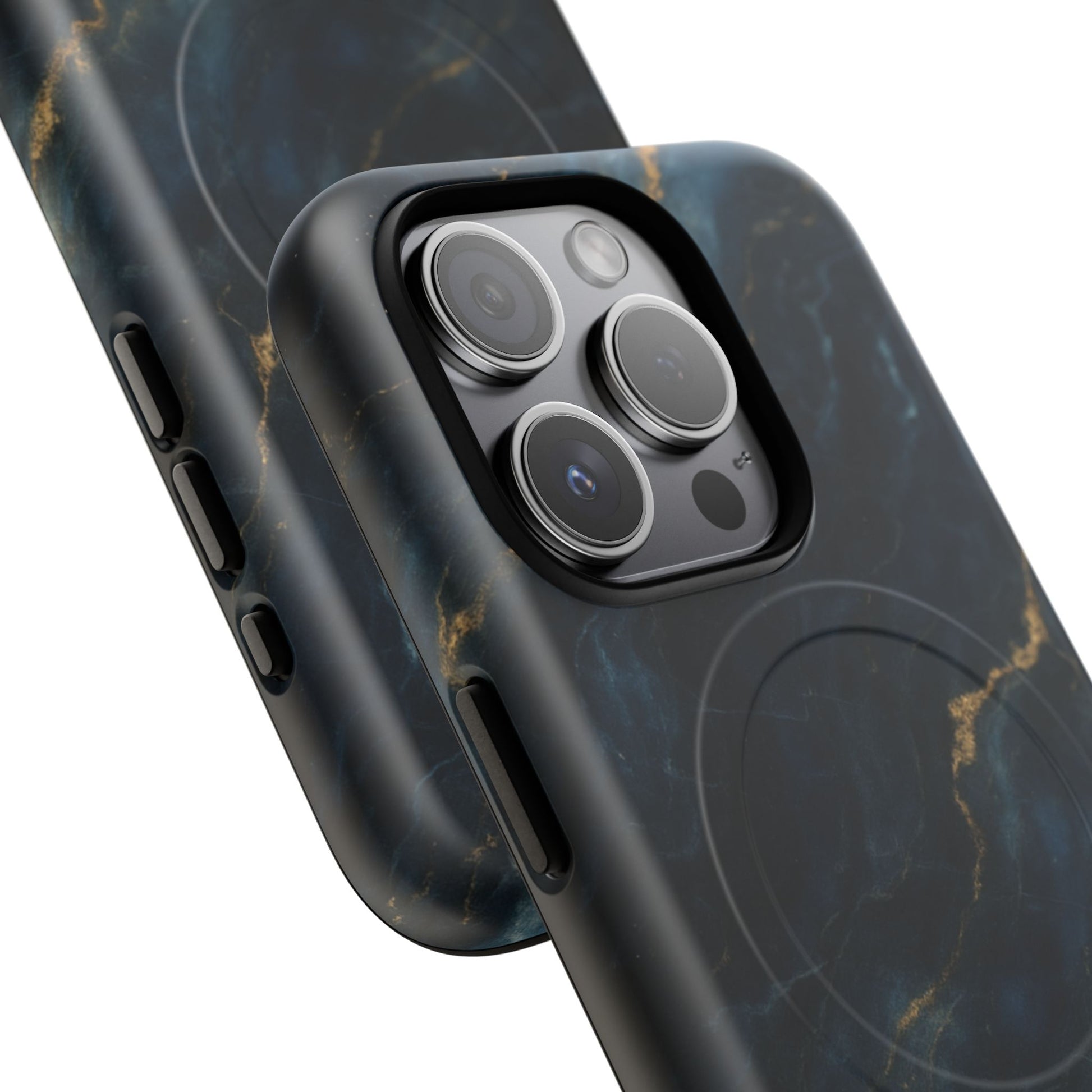 Midnight Marble MagSafe iPhone 15 Pro Case - Deep Blue Marble Design Shockproof Cover
