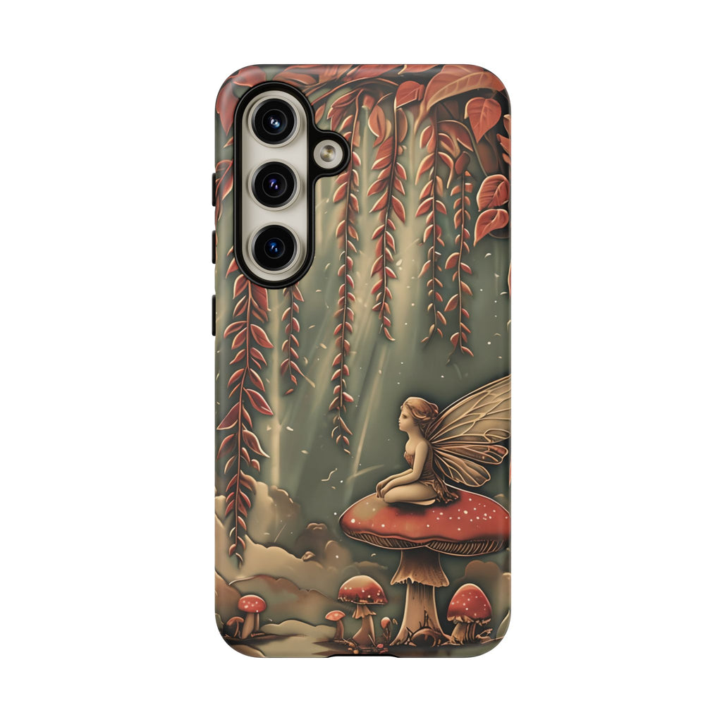 Willow Whisper - Tranquil Nature Art Samsung Galaxy S24 Tough Phone Case - Serene Willow Tree & Meditative Figure Design