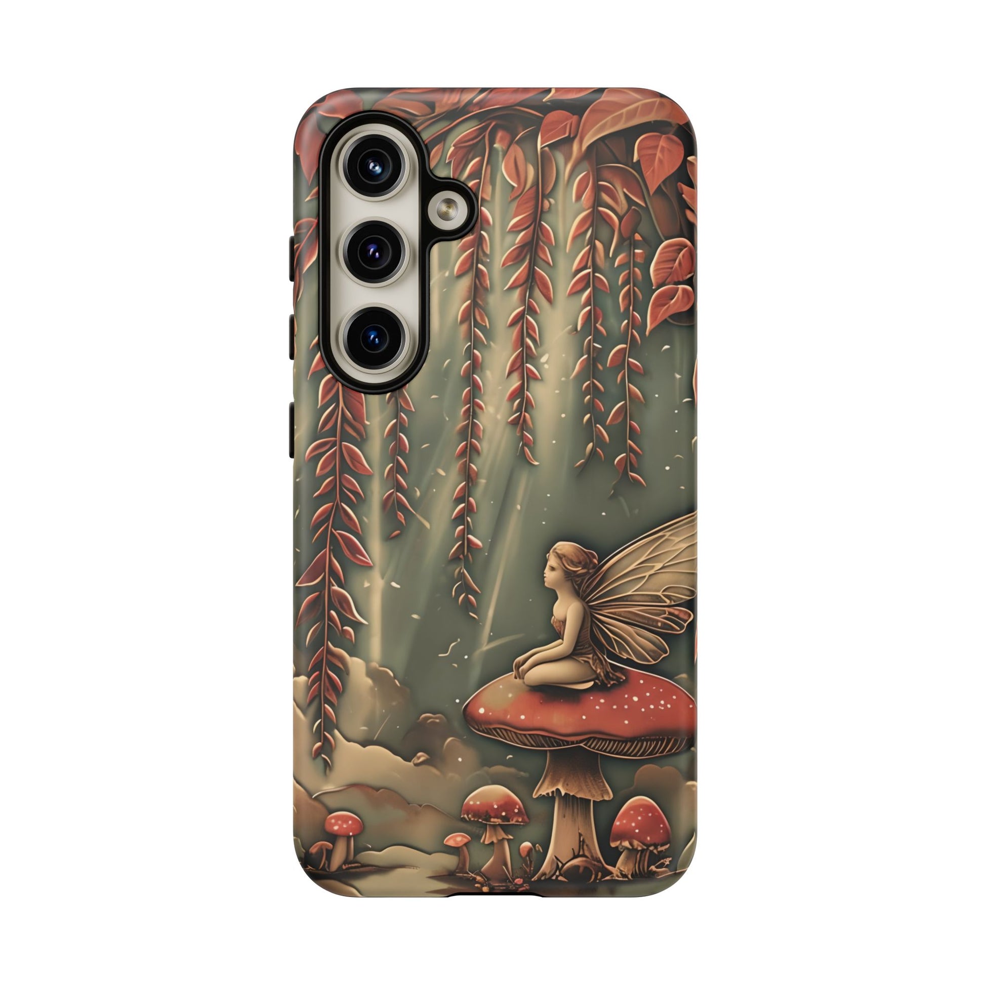 Willow Whisper - Tranquil Nature Art Samsung Galaxy S24 Tough Phone Case - Serene Willow Tree & Meditative Figure Design