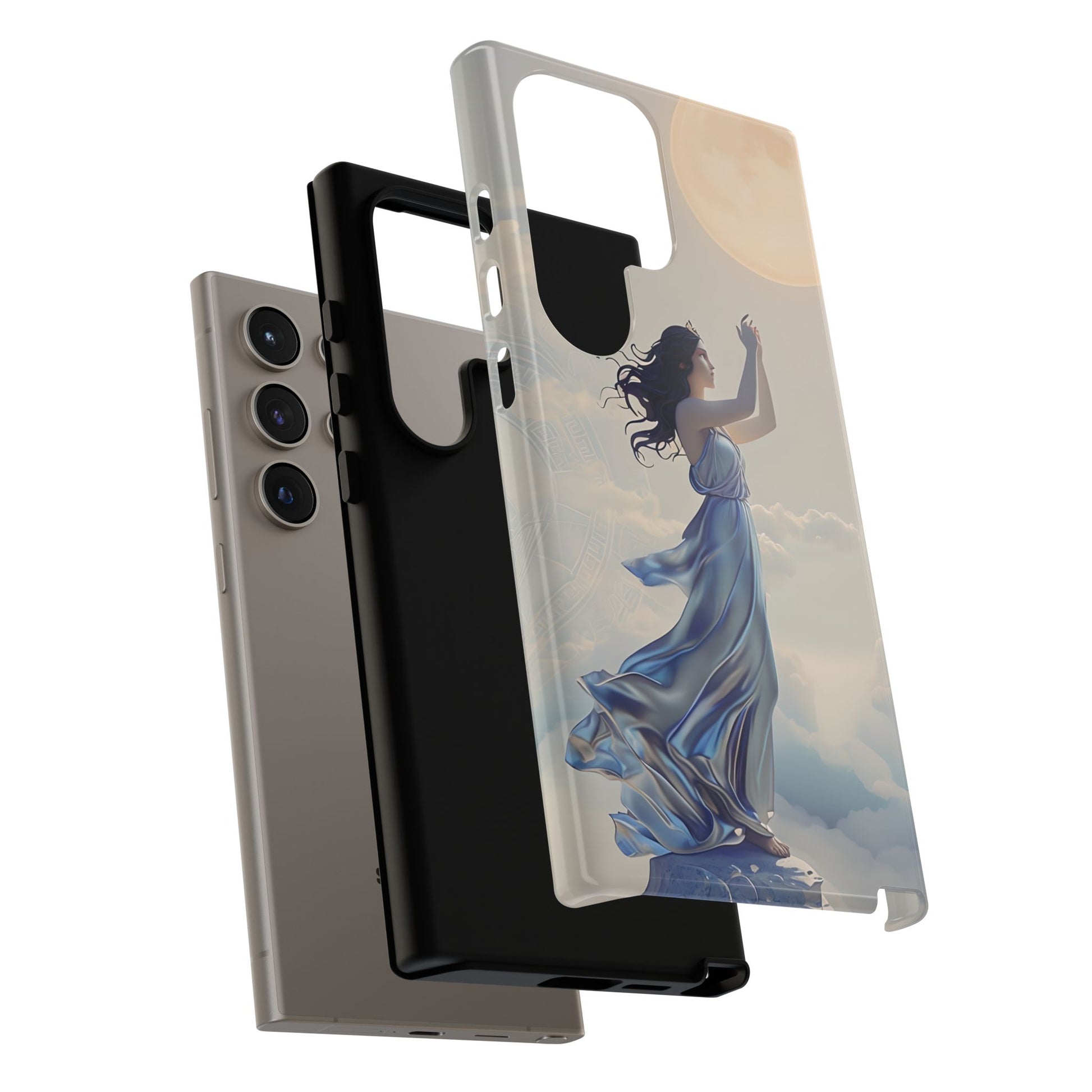 Moonlit Ascend - Ethereal Celestial Art Samsung Galaxy S24 Ultra Tough Phone Case - Dreamy Night Sky & Floating Woman Design