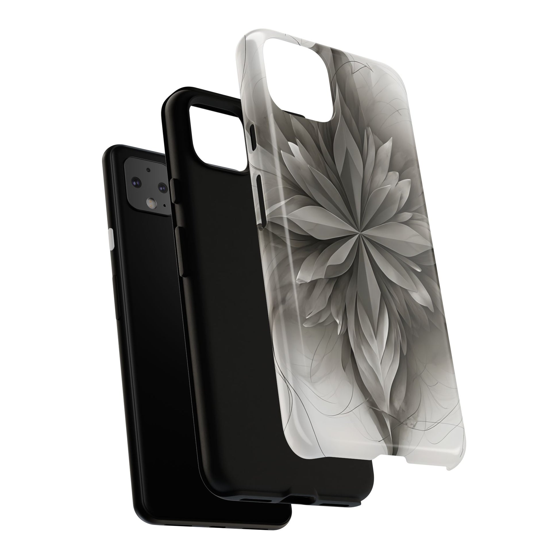 Silver Lotus - Elegant Monochrome Floral Google Pixel 4XL Tough Phone Case - Modern Lotus Design