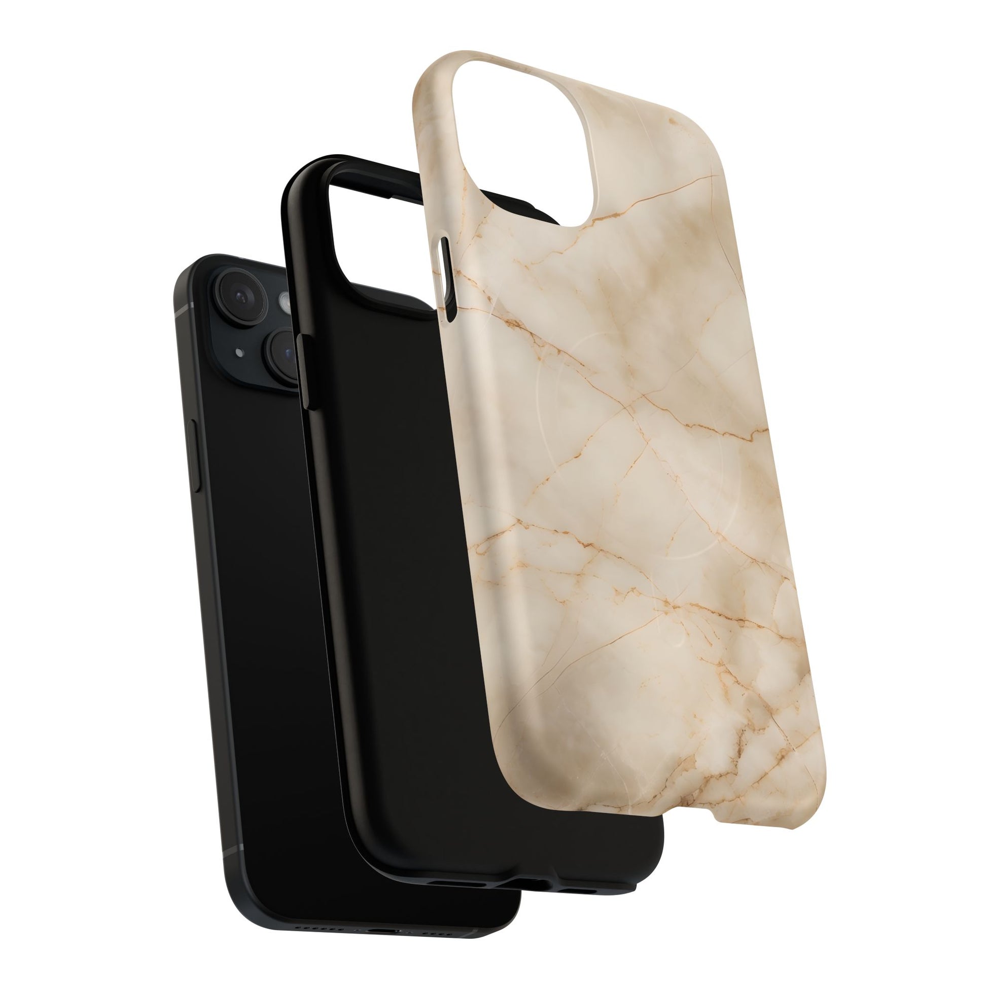 Parchment Mist - iPhone 15 Plus MagSafe Phone Case - Neutral Beige Marble Design