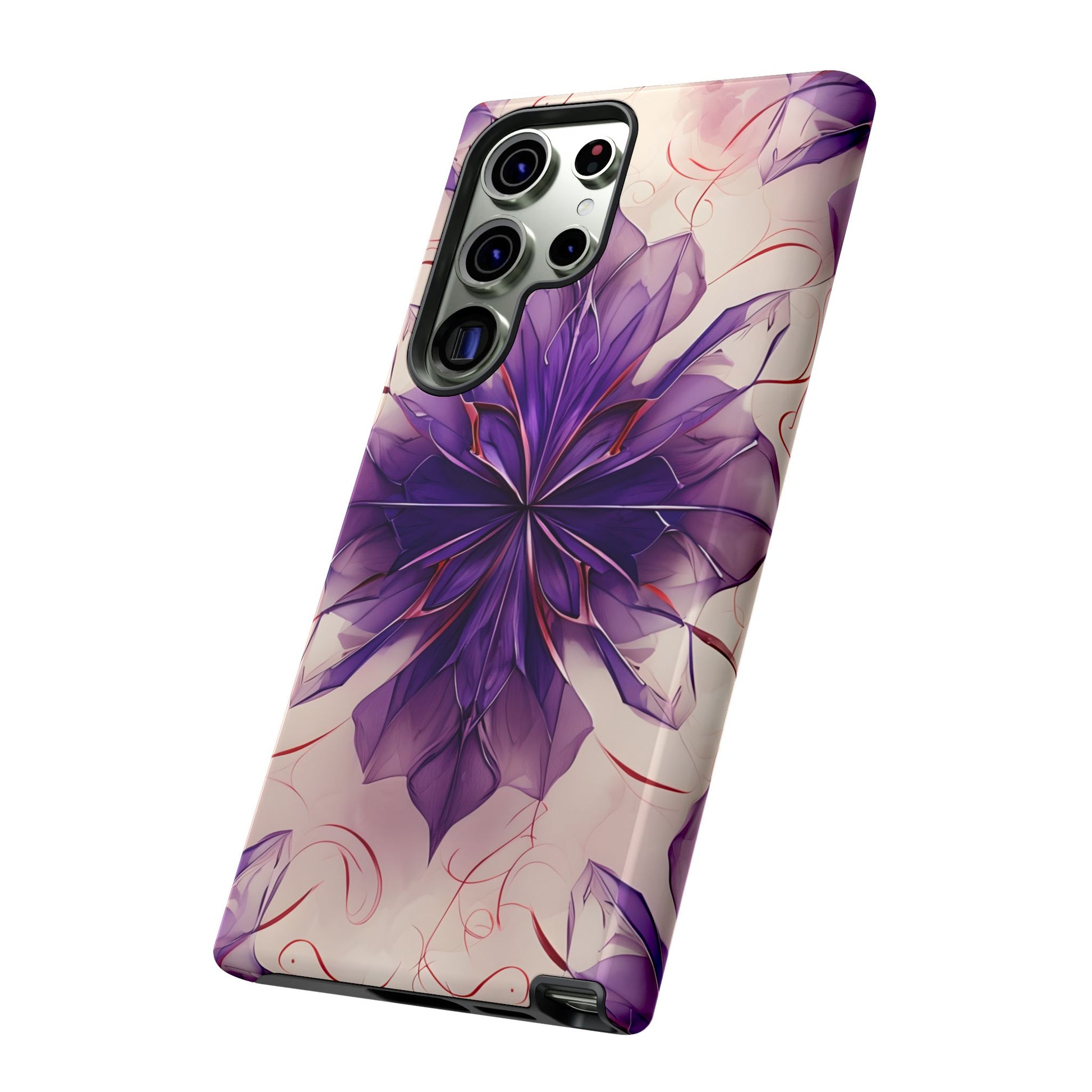 Violet Reverie - Kaleidoscope Collection Artistic Floral Burst - Samsung Galaxy S23 Ultra Tough Phone Case - Bold Purple Symmetrical Design