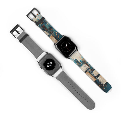 Architectural Drift Apple Watch Band - Modern Geometric Teal & Parchment Design