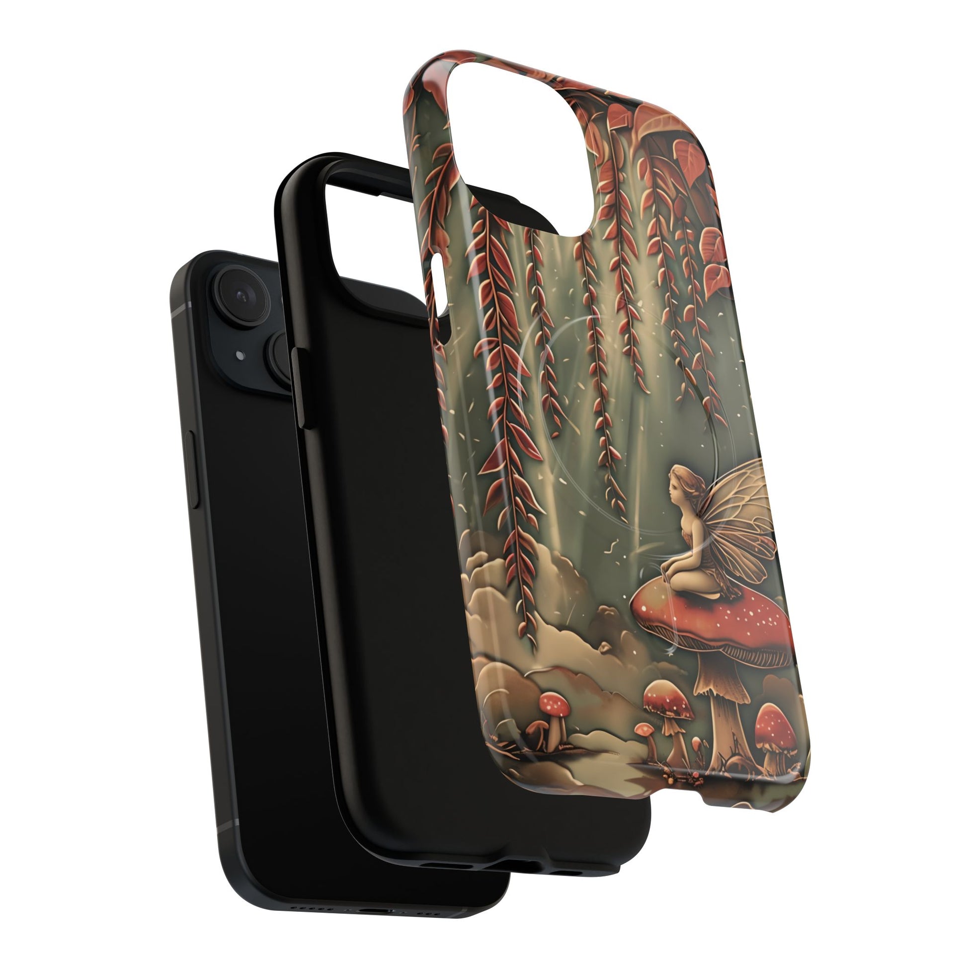 Willow Whisper - Tranquil Nature Art iPhone 15 MagSafe Phone Case - Serene Willow Tree & Meditative Figure Design