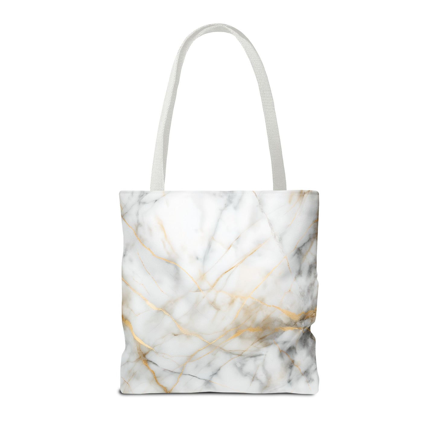 Golden Vein Marble Tote Bag (16x16 & 18x18)- Elegant White Marble with Gold Accents, Reusable & Eco-Friendly