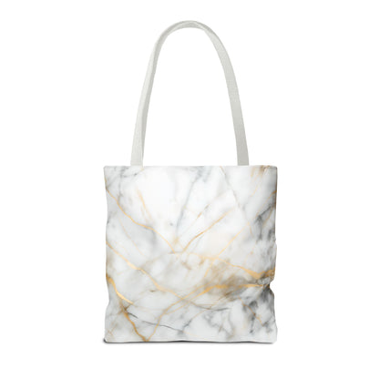 Golden Vein Marble Tote Bag (16x16 & 18x18)- Elegant White Marble with Gold Accents, Reusable & Eco-Friendly