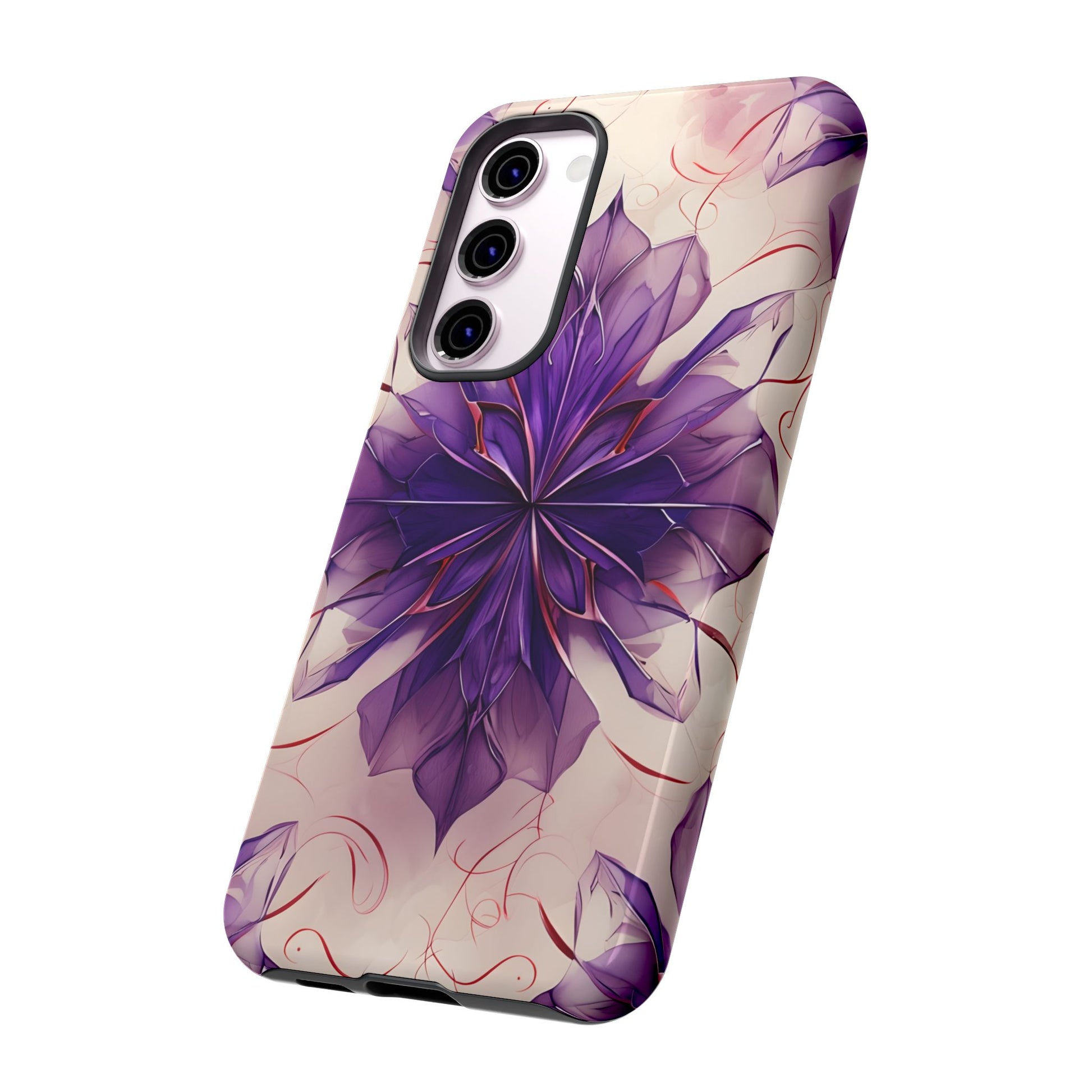 Violet Reverie - Kaleidoscope Collection Artistic Floral Burst - Samsung Galaxy S23 Plus Tough Phone Case - Bold Purple Symmetrical Design