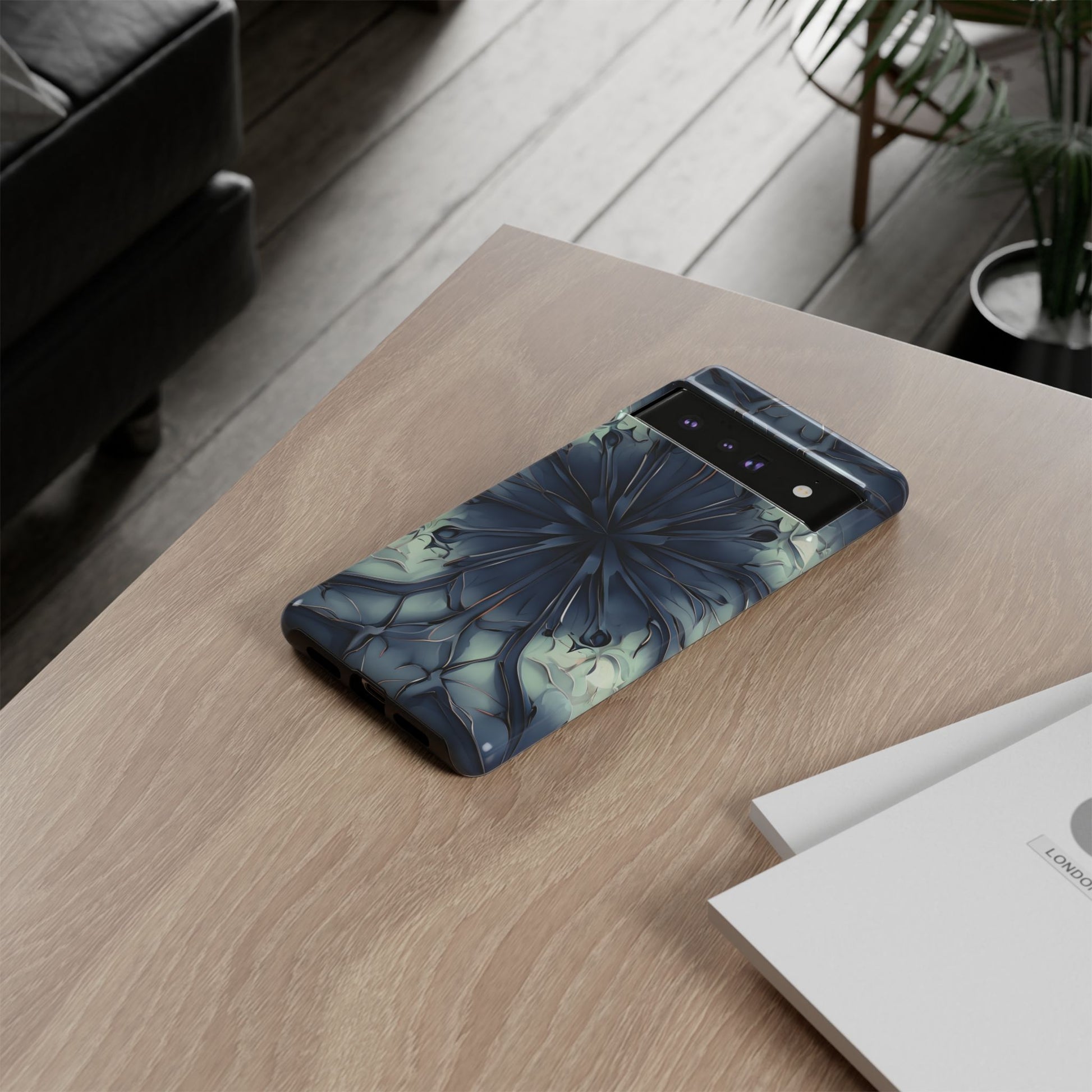 Indigo Mosaic - Artistic Kaleidoscope Collection Artistic Floral - Google Pixel 6 Pro Tough Phone Case - Bold Blue Symmetrical Design