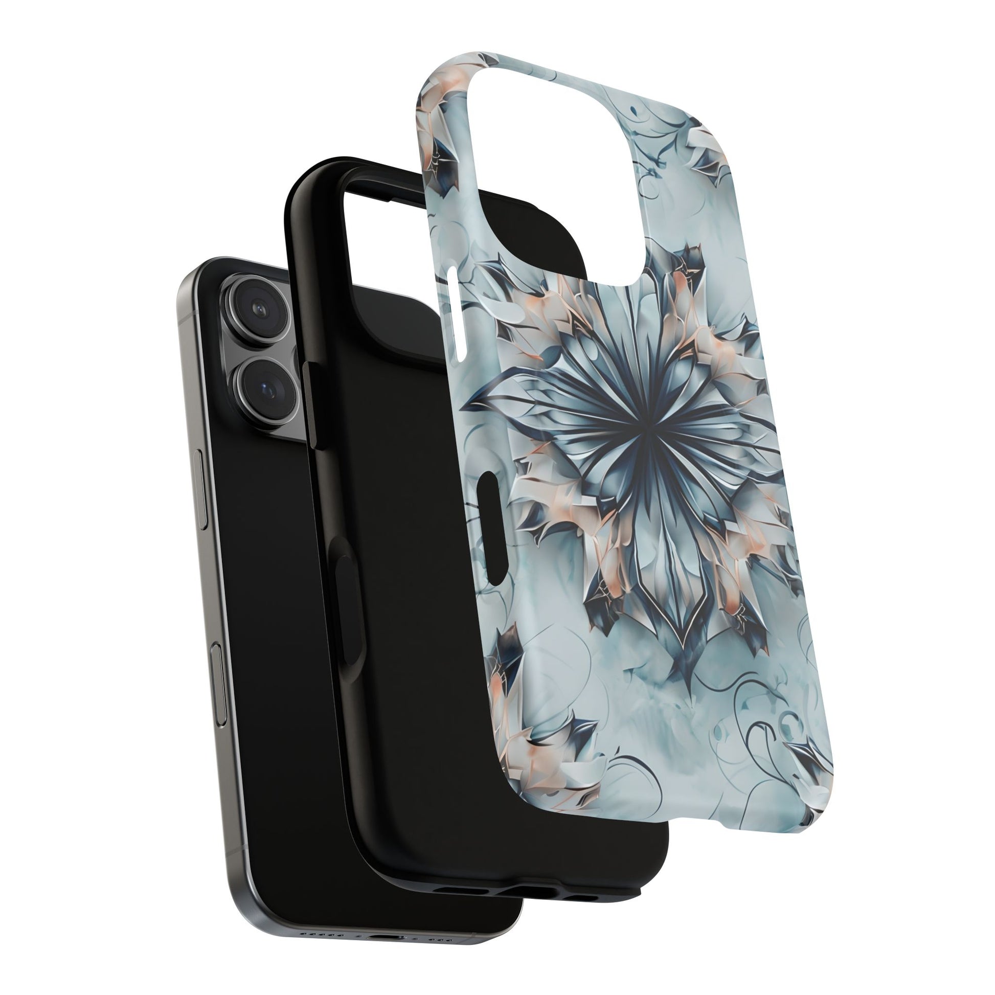 Indigo Mirage - Artistic Kaleidoscope Collection Artistic Floral - iPhone 16 Pro MagSafe Phone Case -Bold Indigo Symmetrical Design