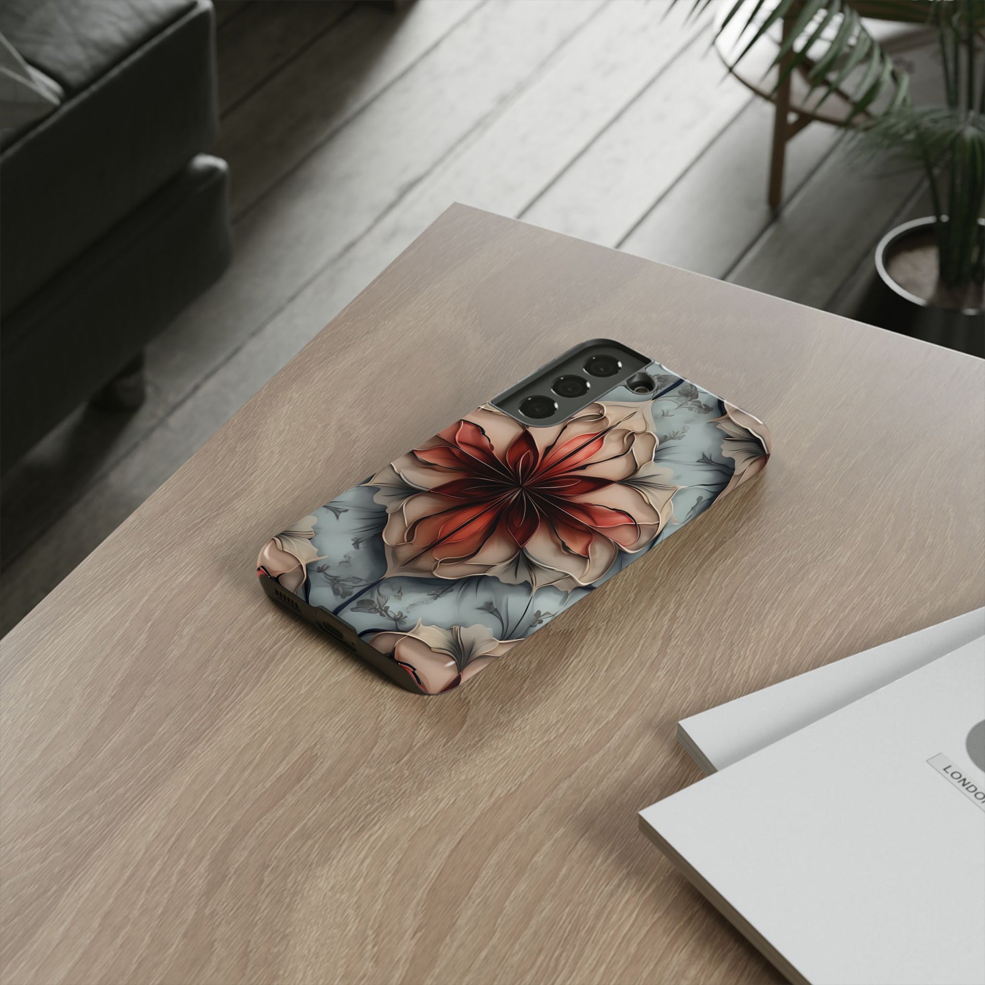 Ember Bloom - Kaleidoscope Collection Artistic Floral - Samsung Galaxy S22 Tough Phone Case - Fiery Symmetrical Design