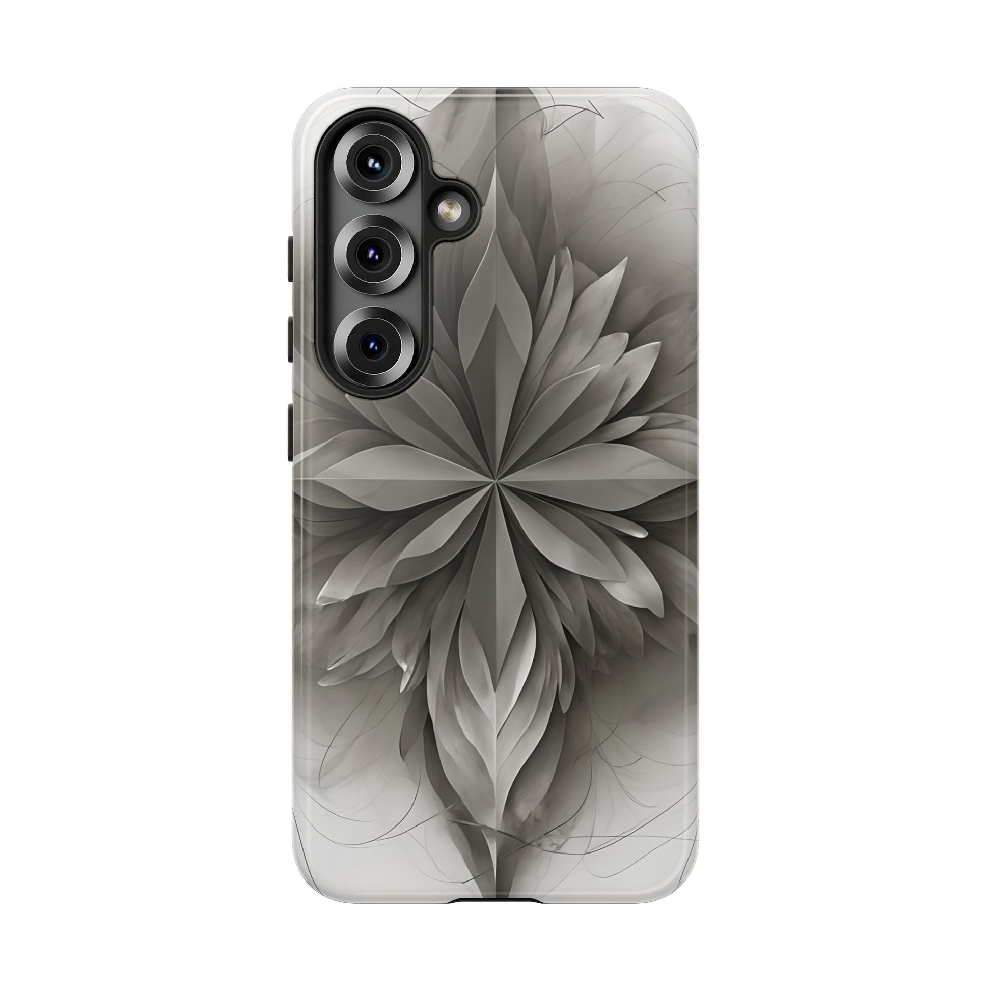 Silver Lotus - Elegant Monochrome Floral Samsung Galaxy S25 Tough Phone Case - Modern Lotus Design
